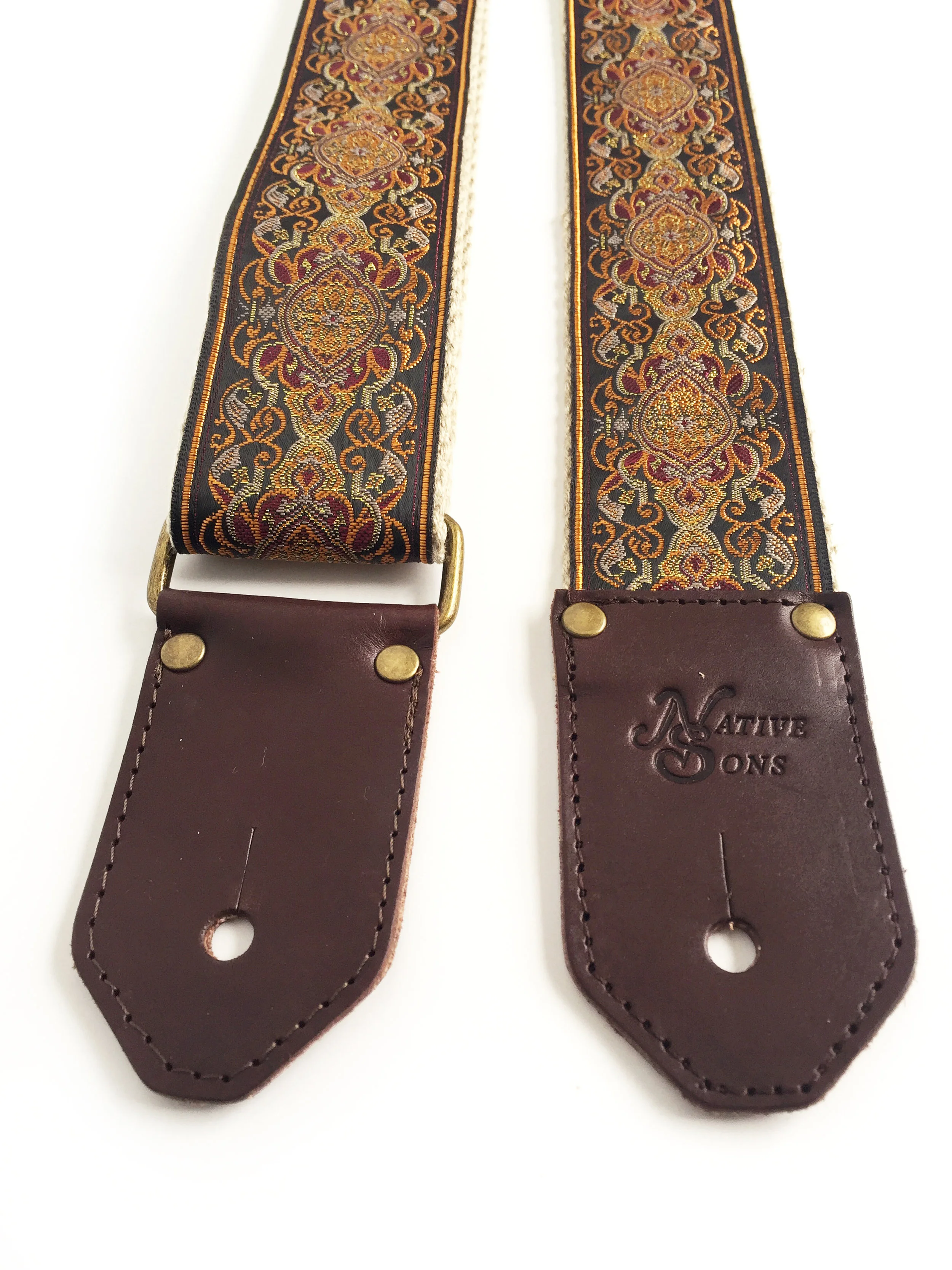 Tapestry style guitar strap on hemp