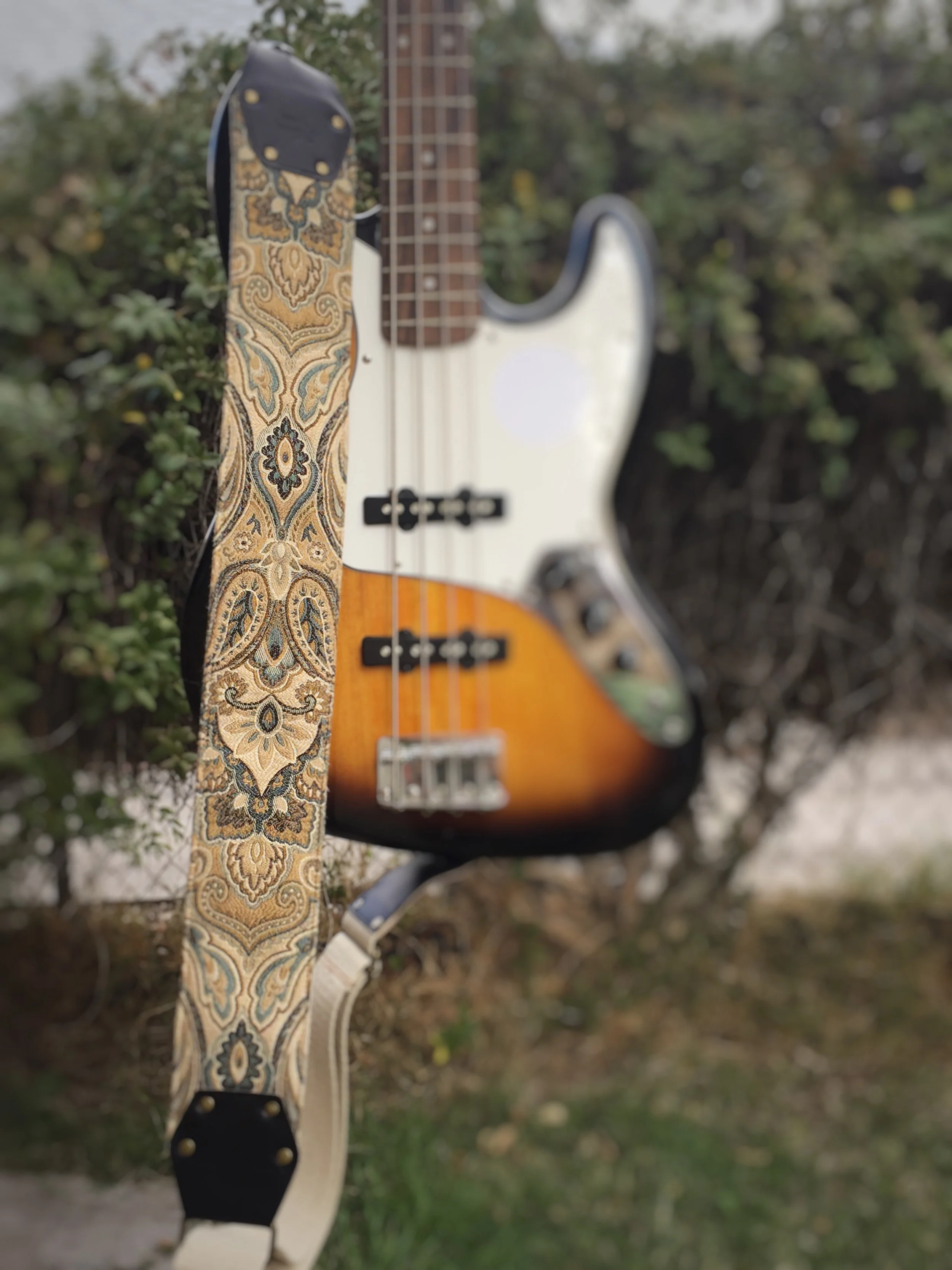 Teal and Gold Tapestry Custom 3 inch Wide Guitar Strap
