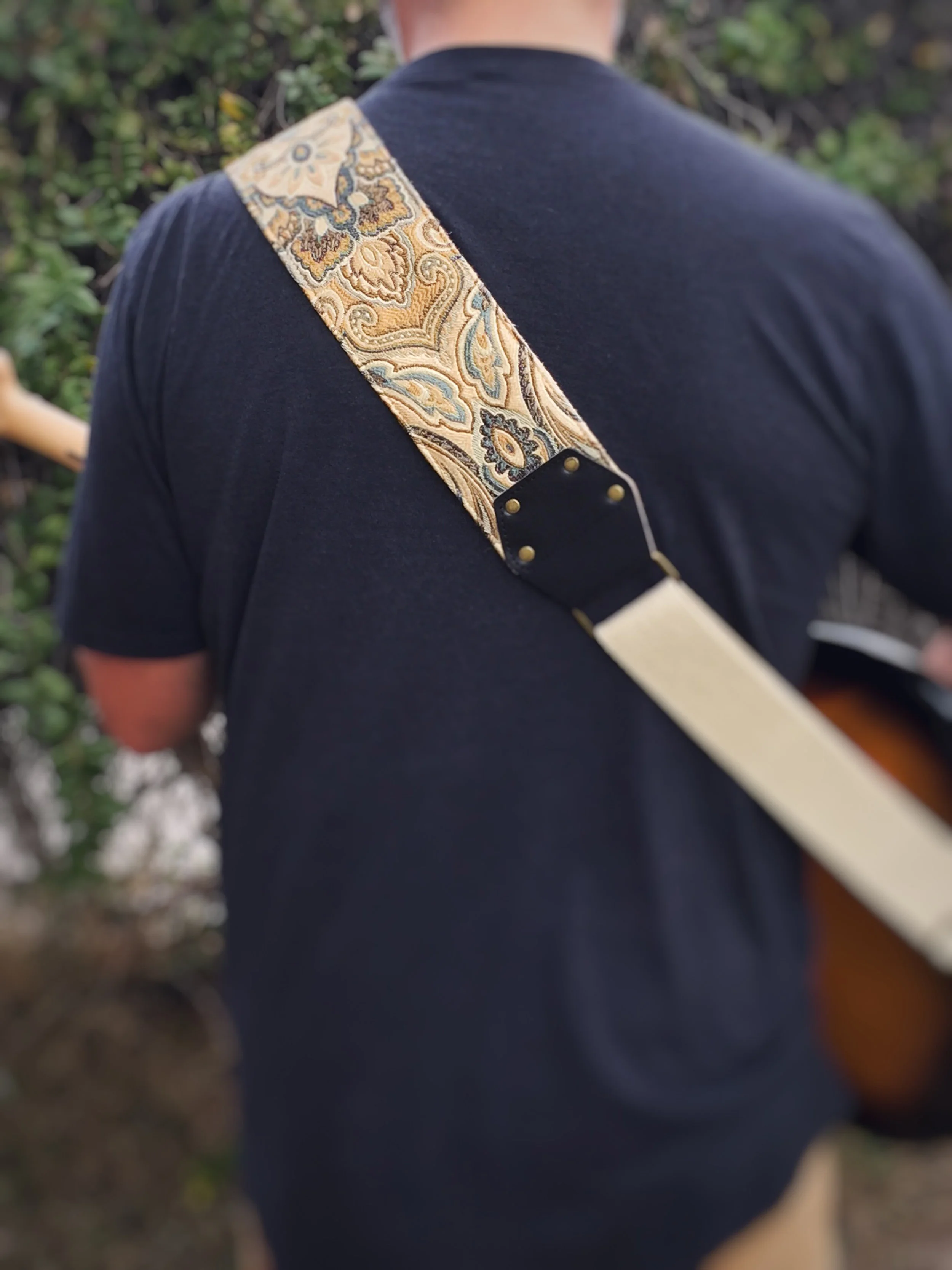 Cool Custom 3 inch Wide Teal and Gold Guitar Strap