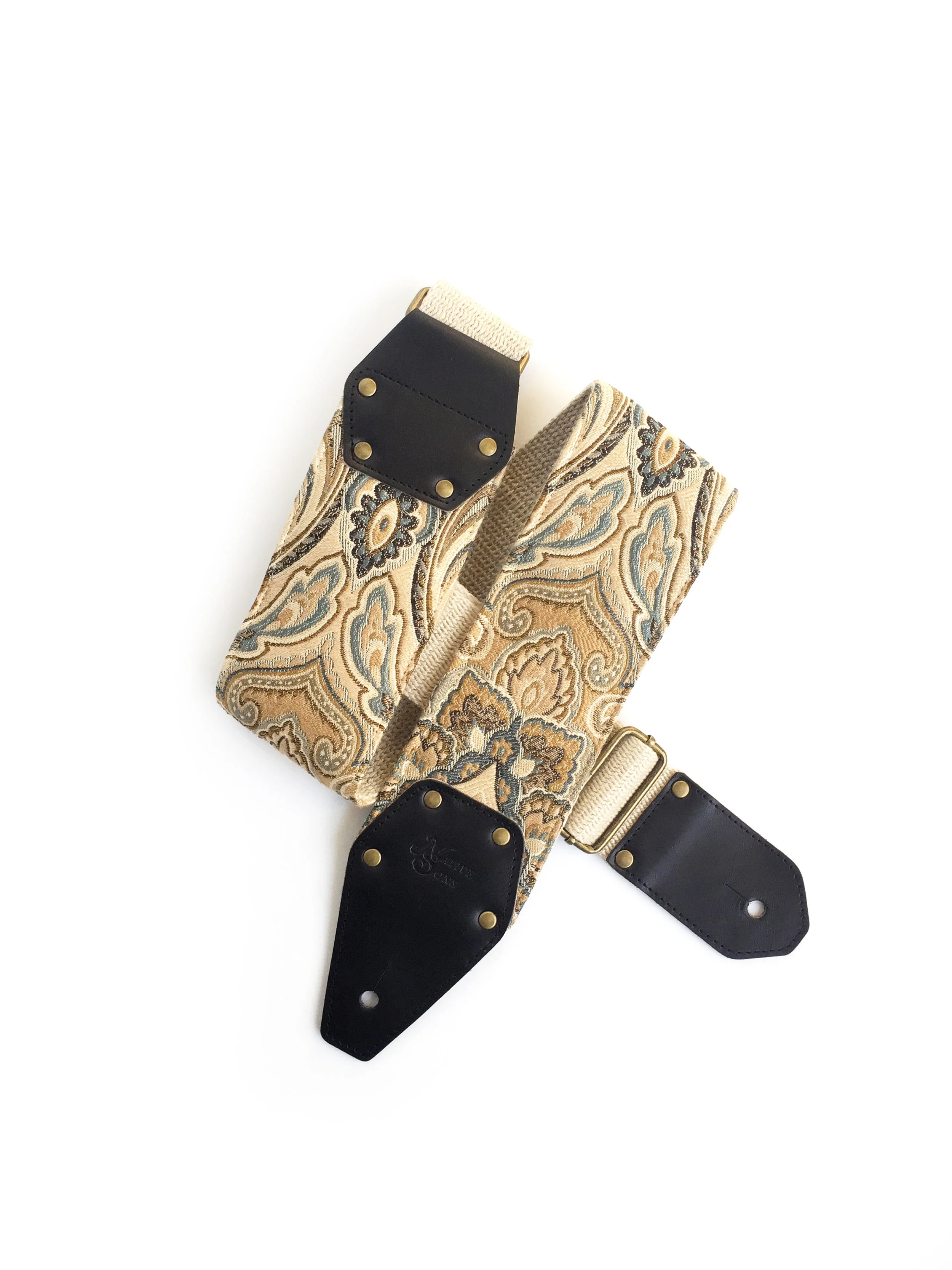 Custom 3 inch Wide Teal and Gold Guitar Strap