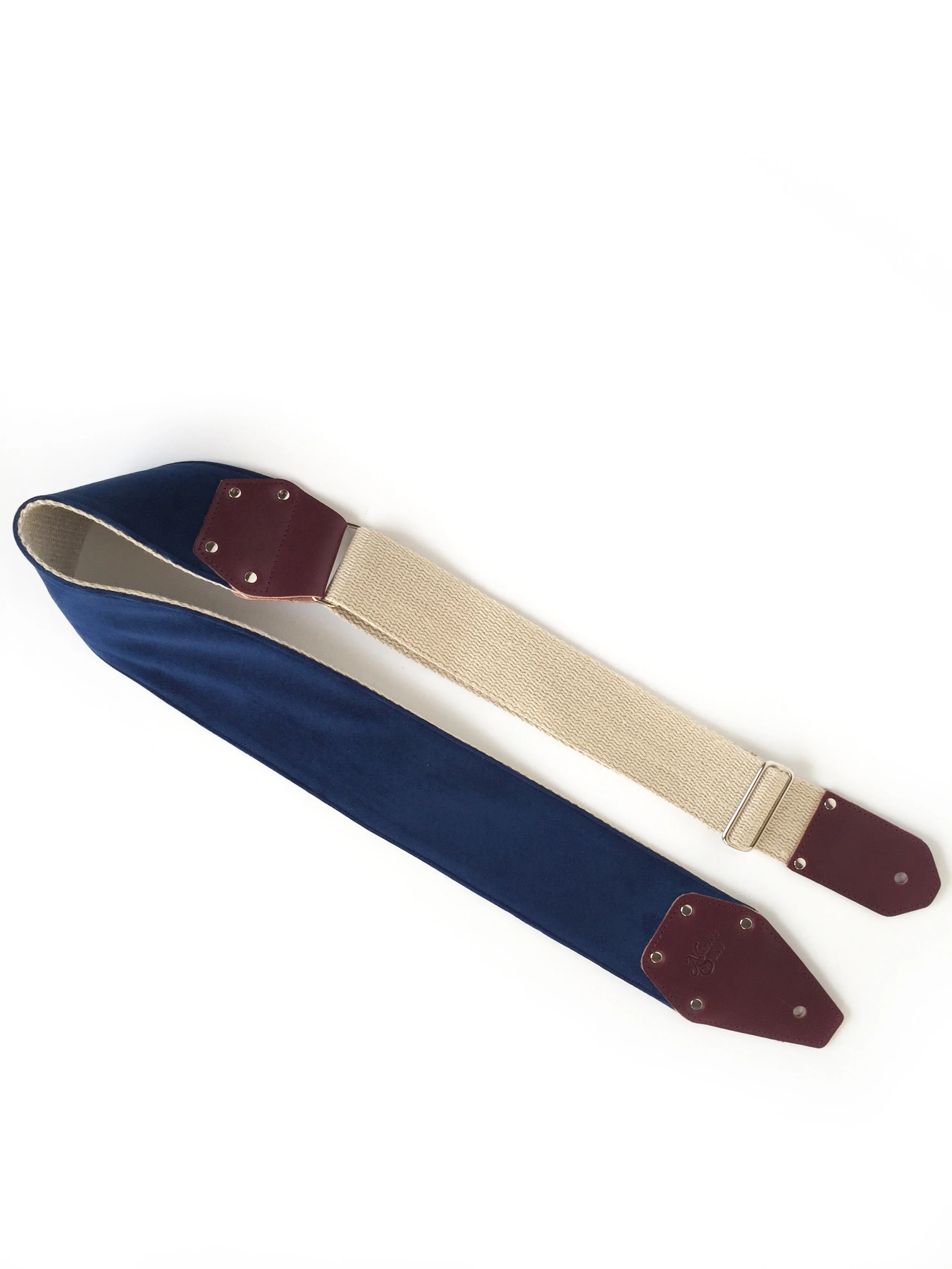 Custom Leather and Blue Velvet Wide Guitar Strap