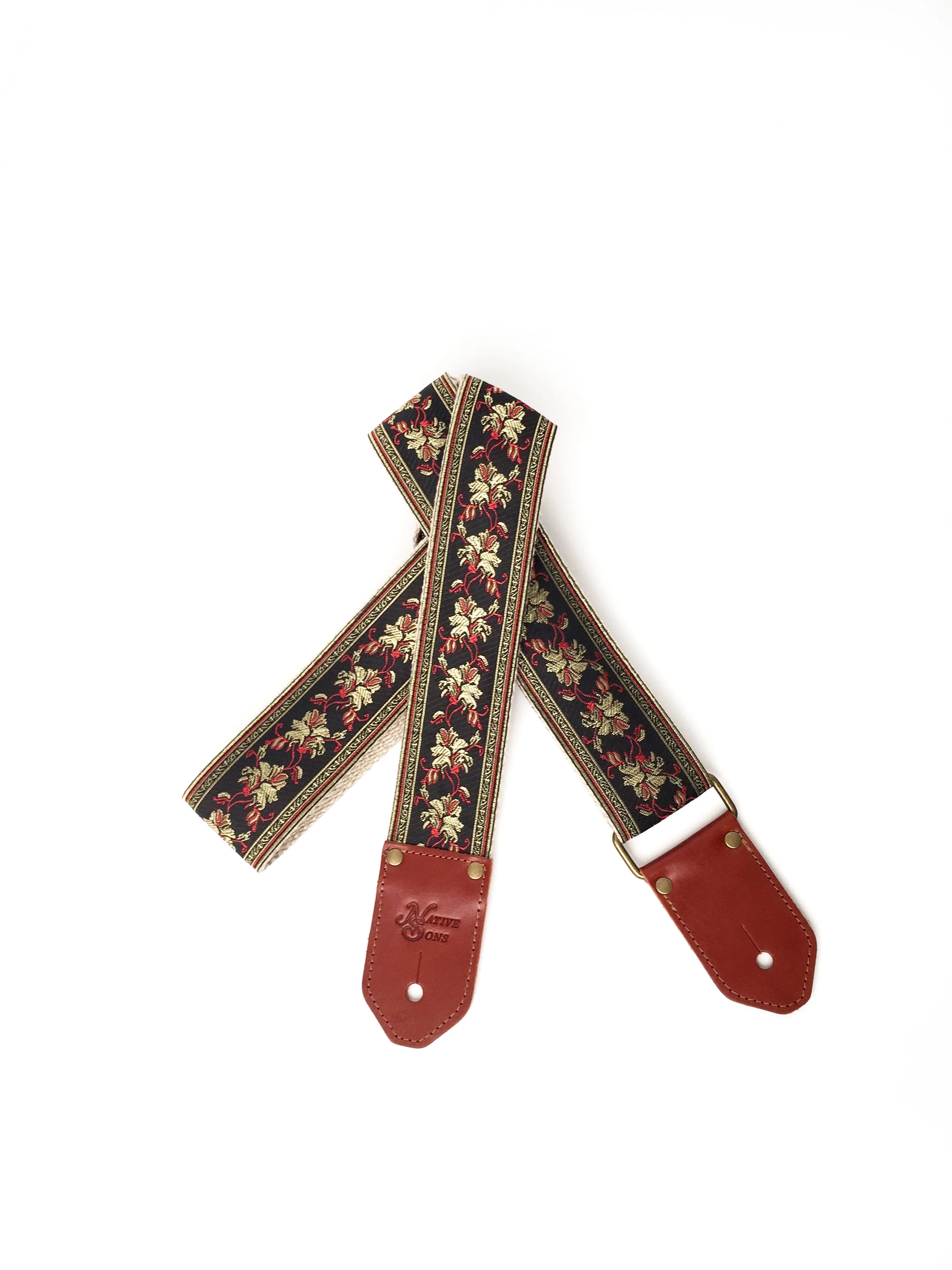 Cool red and gold floral guitar strap