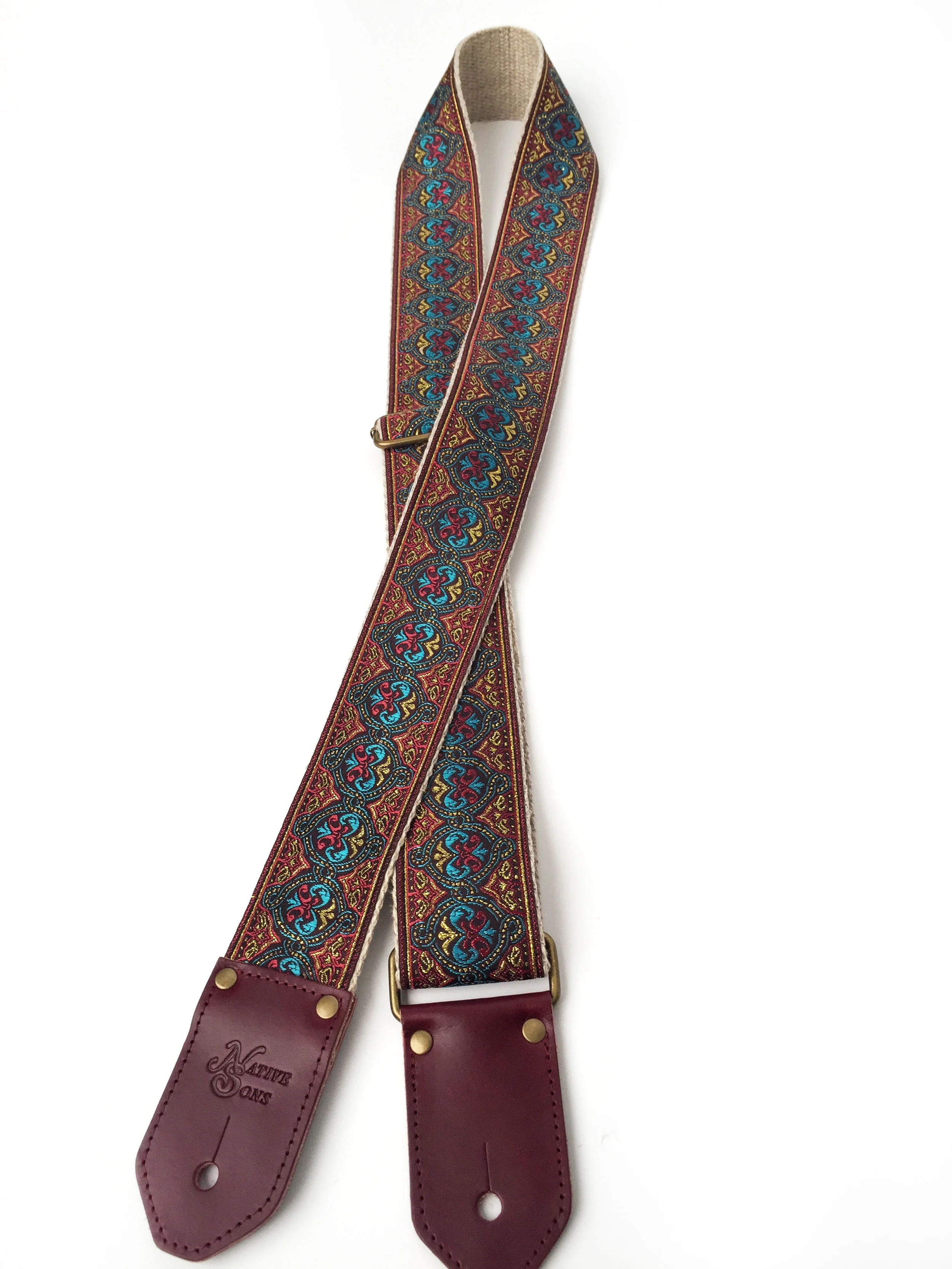 Custom Beautiful Red and Blue Guitar Strap