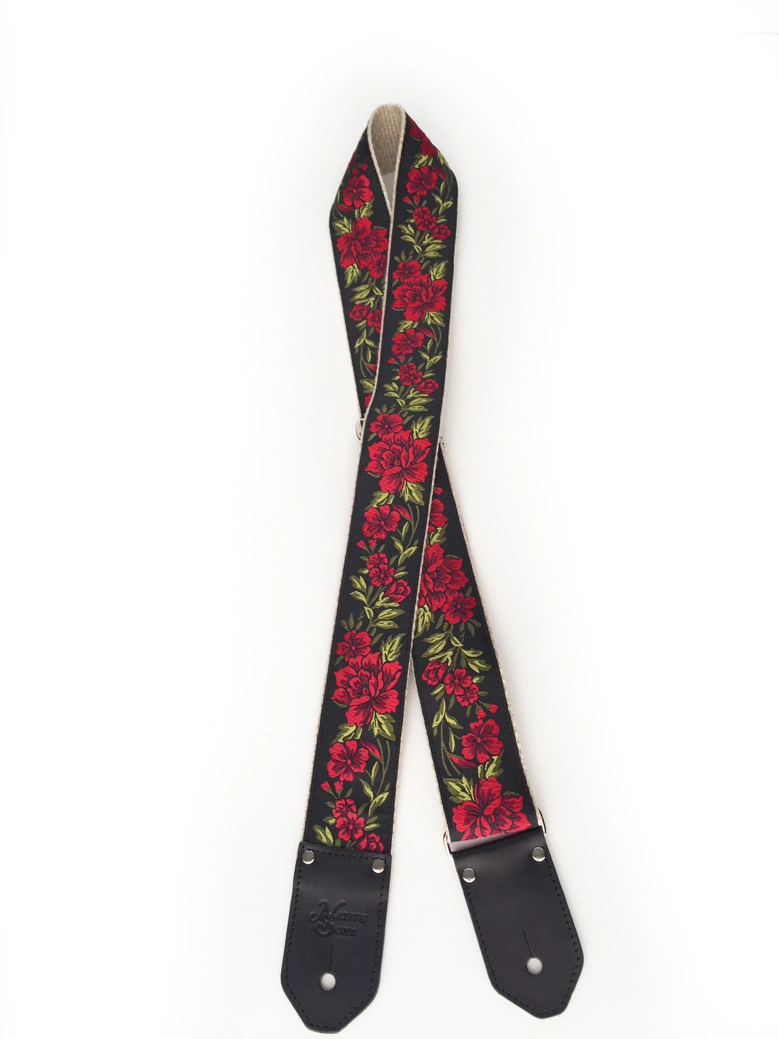 Cool Red and black custom floral guitar strap
