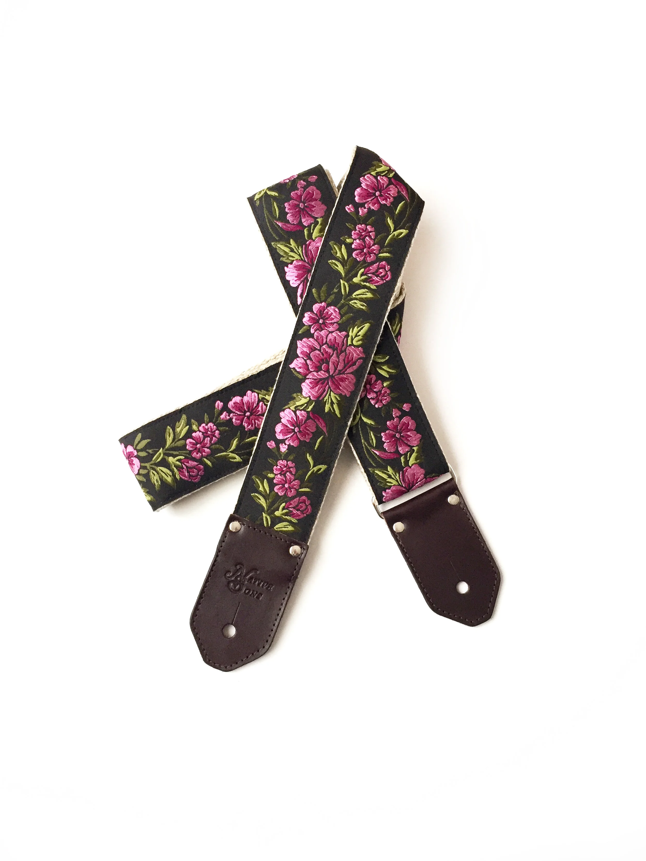 custom pink floral guitar strap