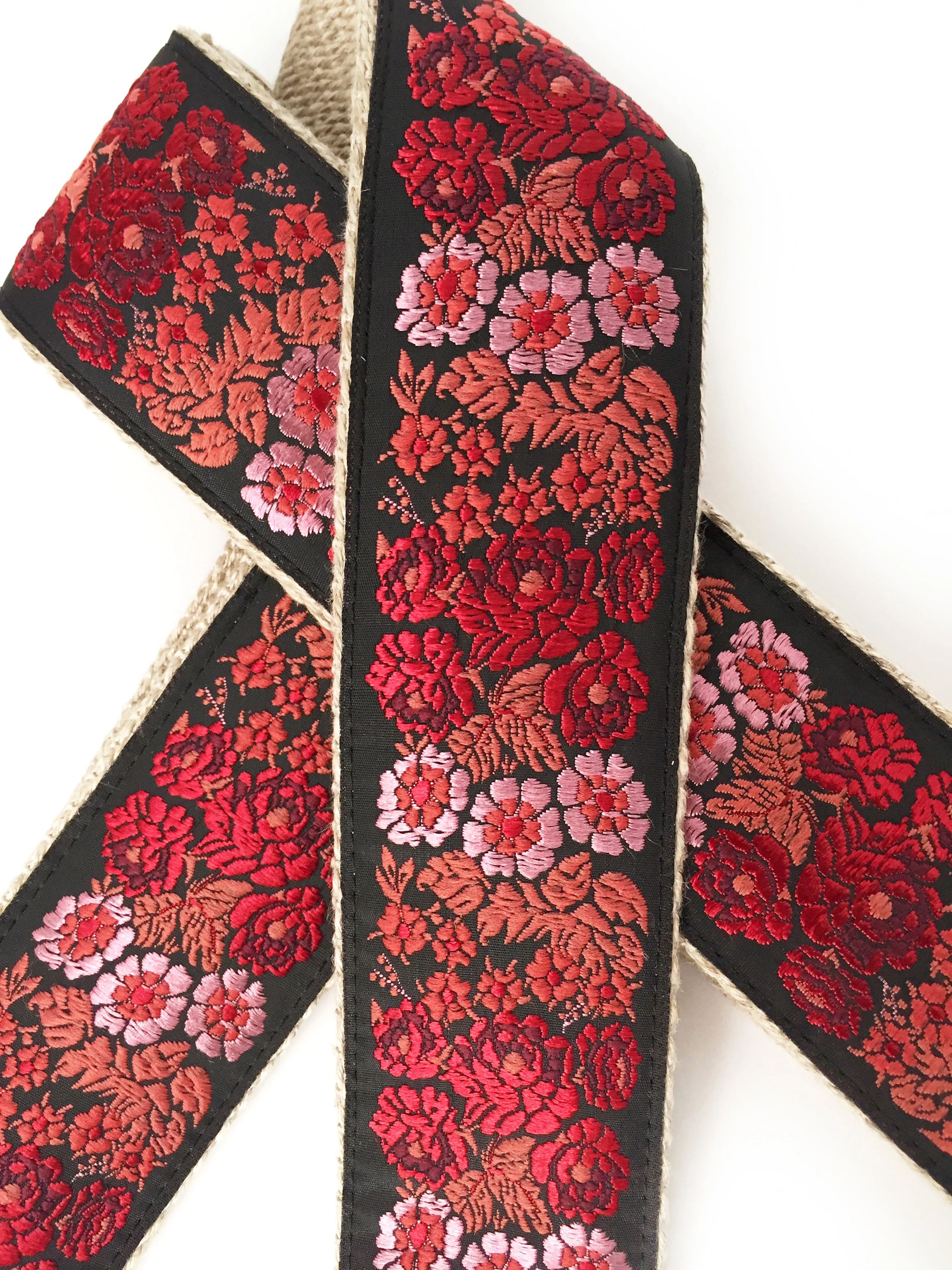 cool Custom red floral guitar strap