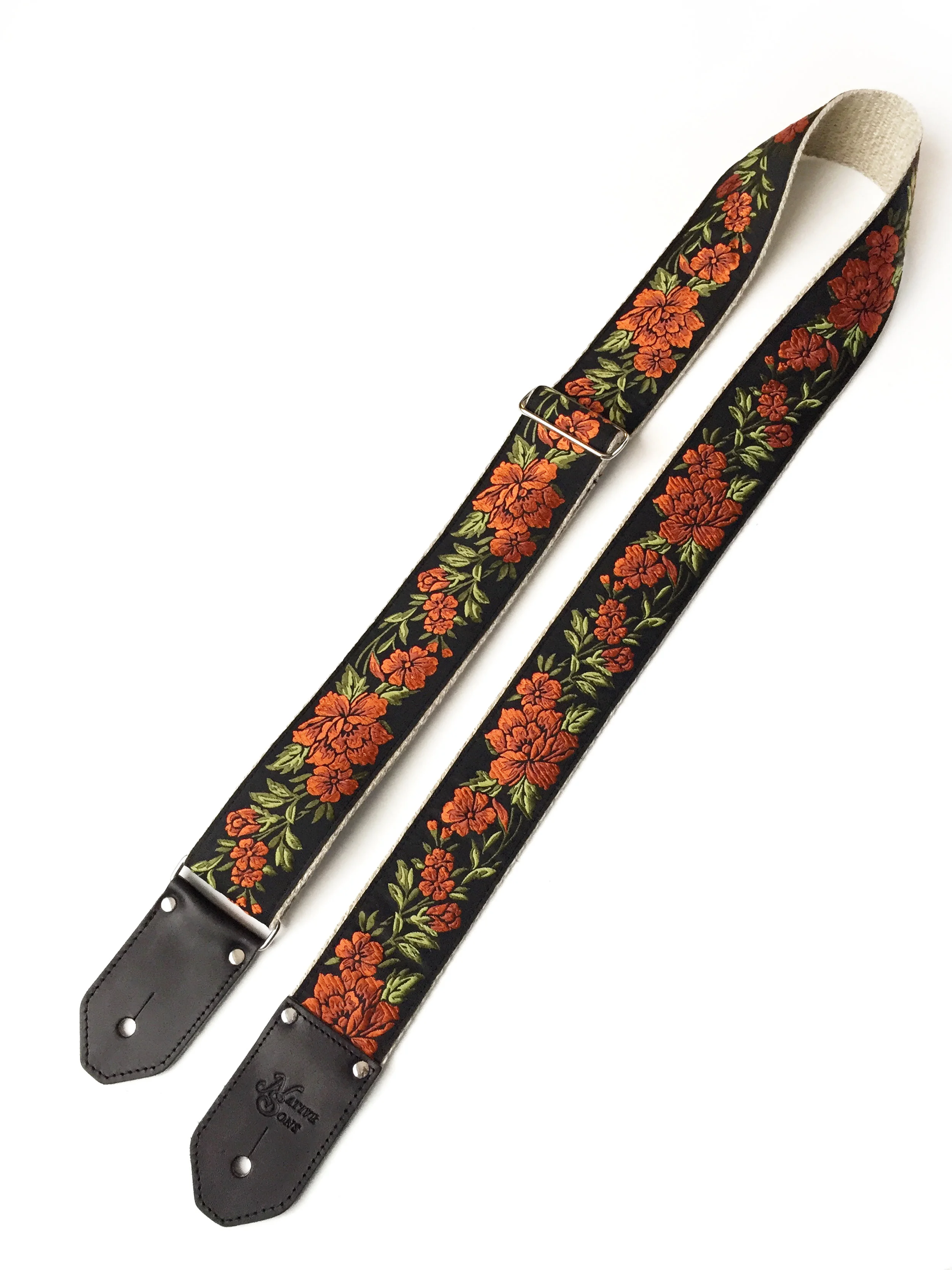 cool custom copper floral guitar strap