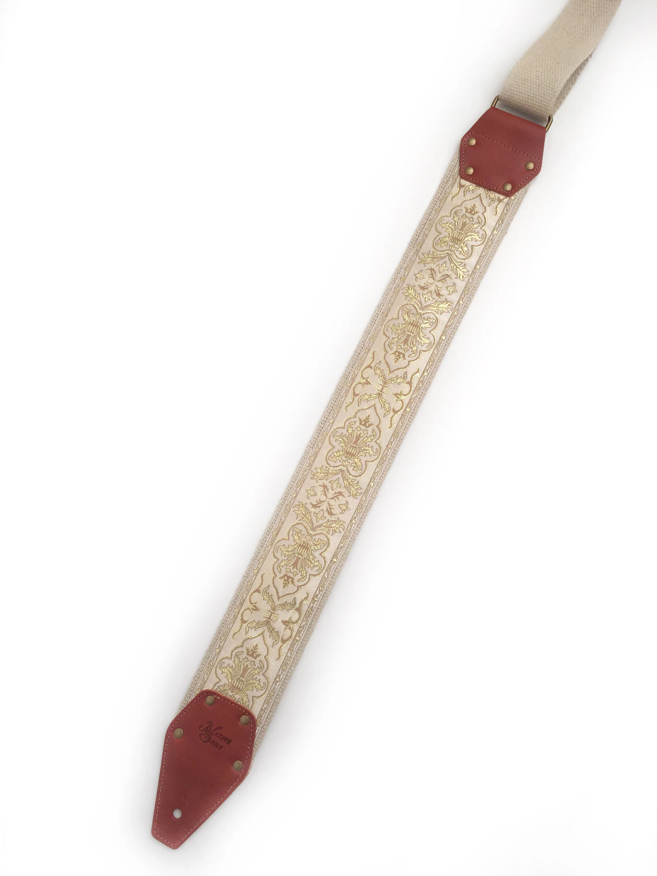 cool White and gold 3 inch guitar strap