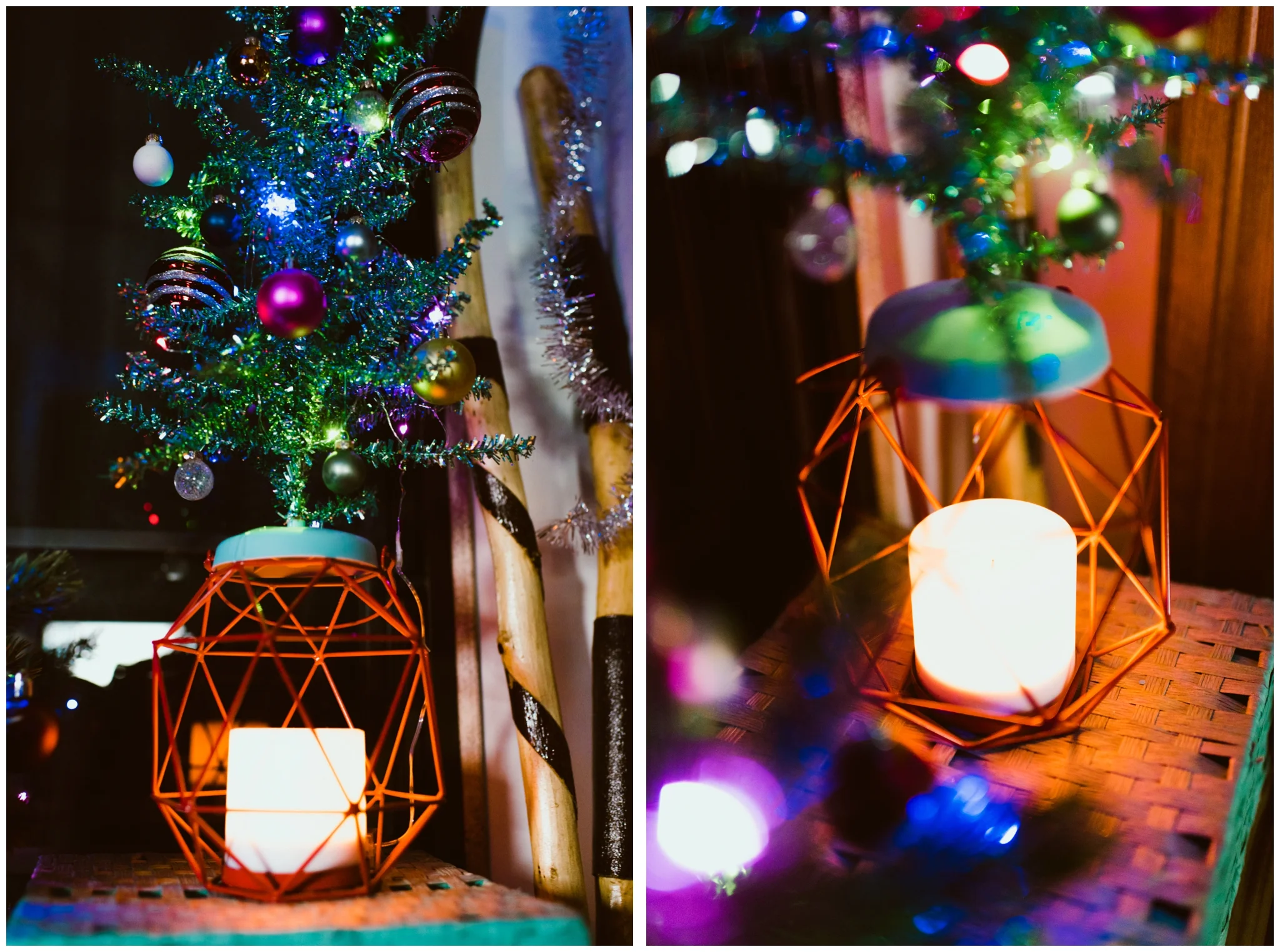 THE TREE WAS $3.00 FROM TARGET AND WE ALREADY HAD THE GLOWING LANTERN IN OUR EVERYDAY COLLECTION. I SIMPLY SECURED IT TO THE TOP WITH FISHING LINE AND BAM! IT ADDED A BIGGER IMPACT GLOWING FROM THE BOTTOM AND ABOUT 8 MORE INCHES TO OUR TINY LIL TREE. 