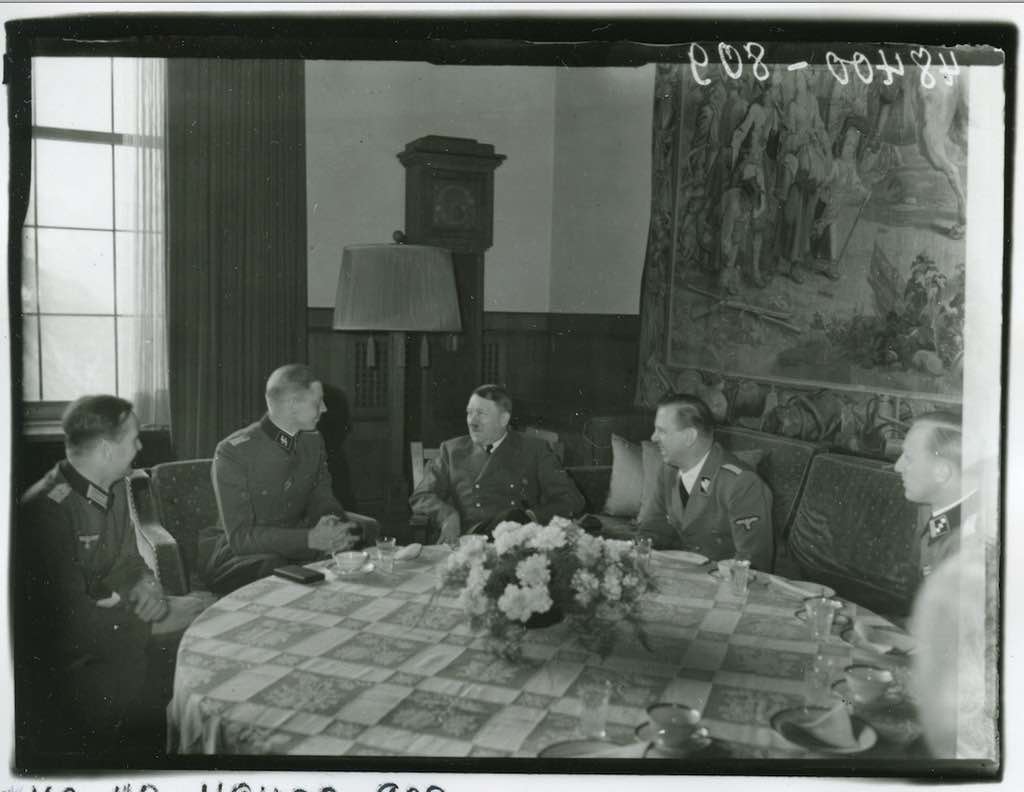 The original black and white Hoffmann photo Below, the tablecloth on display at Max Show 2014