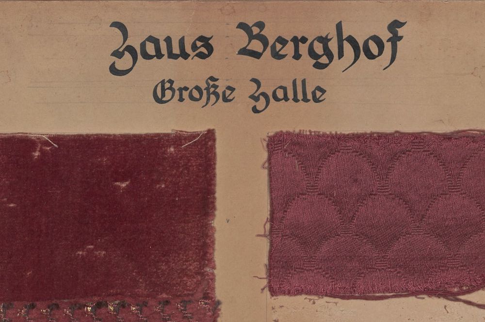 Shown here and below: scanned pages from Troost's swatch book, held in the Bavarian State Library. "House Berghof, Great Hall"
