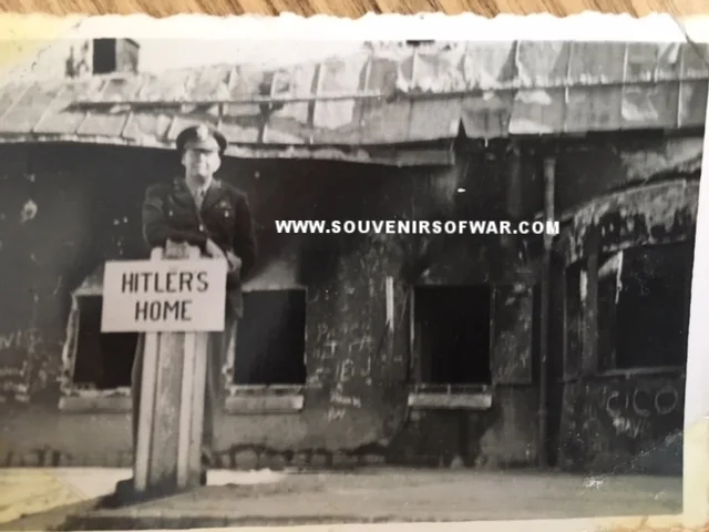 Private William H Snider Jr of Akron, Ohio - from the 3029th Quartermaster Bakery Company - outside the Berghof, sometime in 1945. 