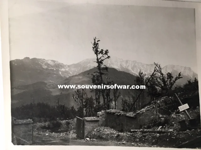 View of destroyed guard house outside the Zum Tuerken, facing downhill. See next photo for context.