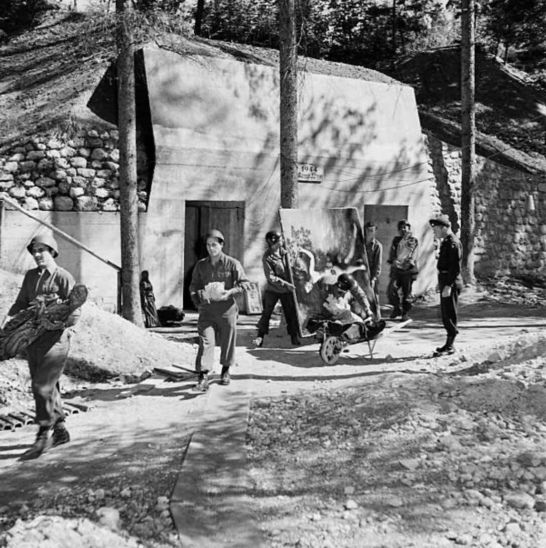  Major Harry Vernon Anderson [right] supervising men from the Second Platoon of the 1269th Engineer Combat Battalion as they remove the Hermann Göring collection from the tunnels below the Luftwaffe base in Wemholz, near Berchtesgaden. It took four d