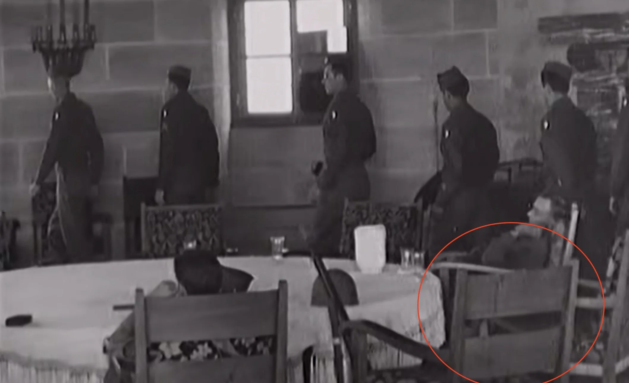  This exact chair is visible in period footage of the Eagle’s Nest, during occupation by the 101st Airborne Division in May 1945. Notice the matching woodgrain patterns, below, which would have been unique to each chair.   https://www.youtube.com/wat