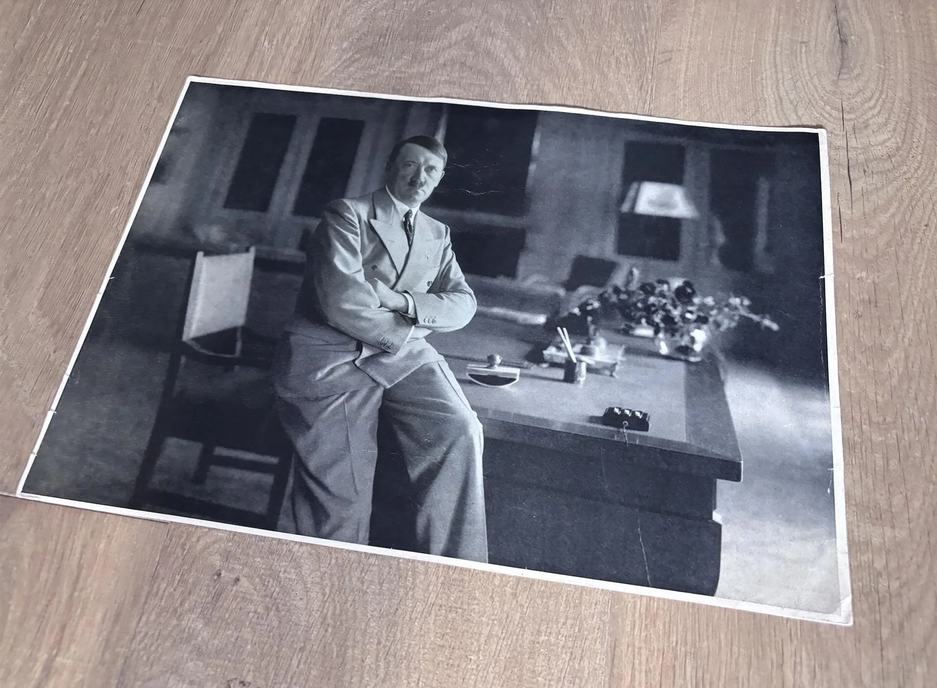  Large period-produced photo of Hitler in his study, also taken from the Berghof by the veteran.  