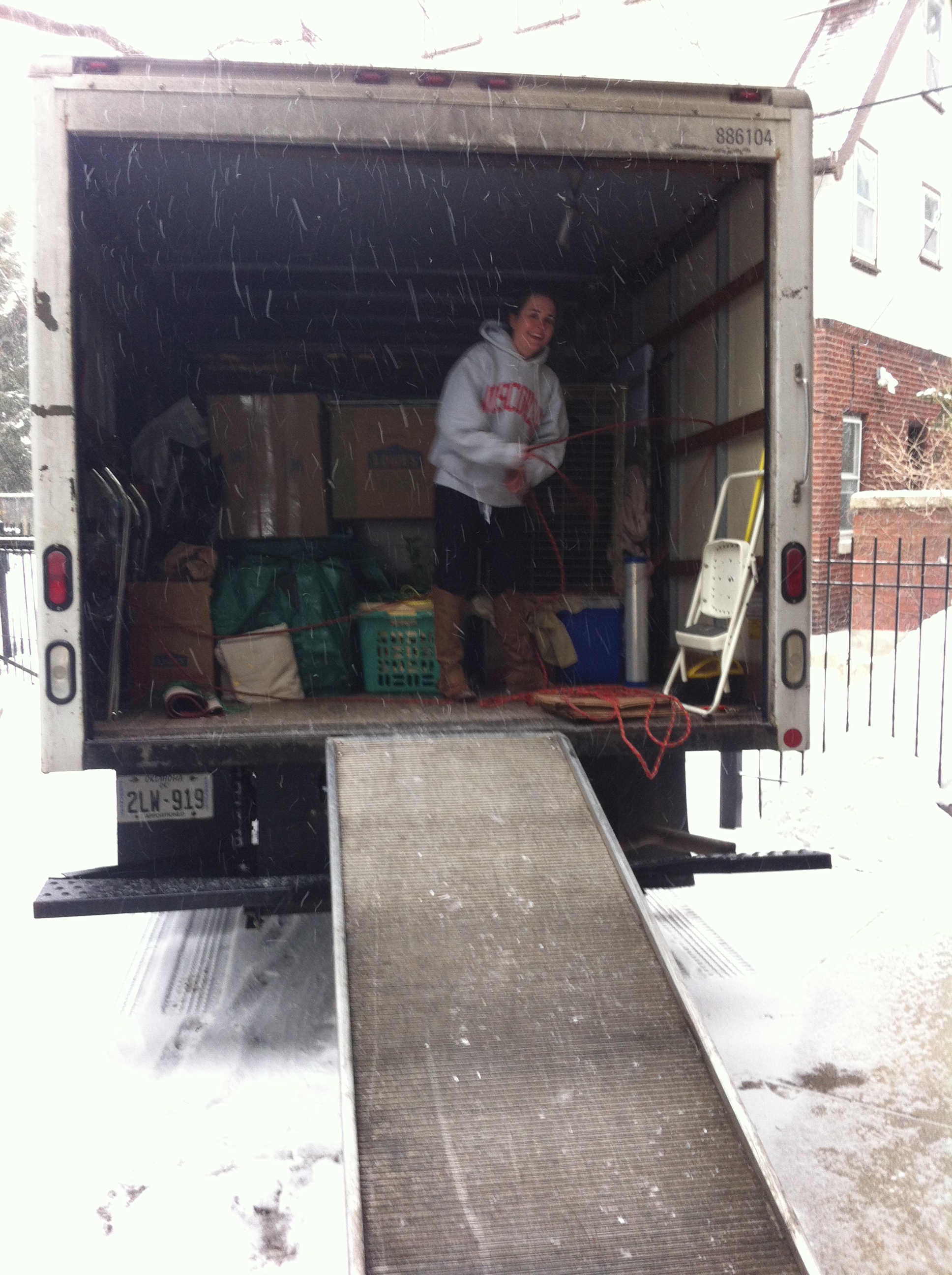 Unloading our truck during a blizzard