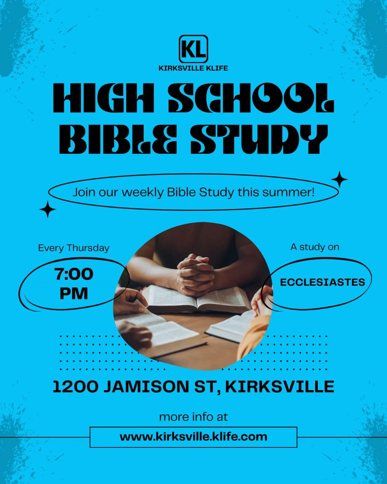 IT&rsquo;S BACK 🤩🤩🤩 all incoming freshman - graduated seniors, join us this summer as we study the book of Ecclesiastes! Starts next week (June 4th)!!

Thursdays @ 7:00 PM
KLIFE House