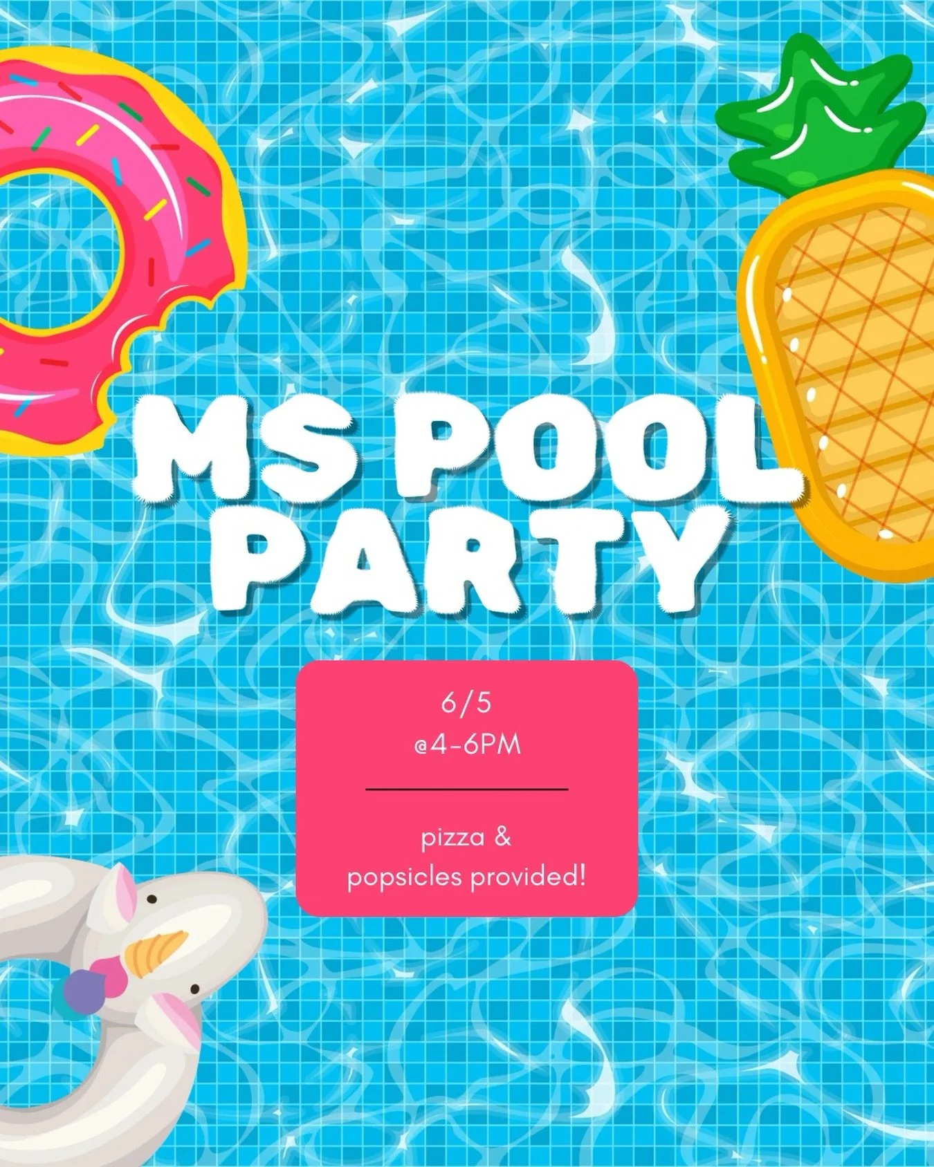 MIDDLE SCHOOL POOL PARTY TOMORROW! 
Message us for the address if you don&rsquo;t have it yet!!