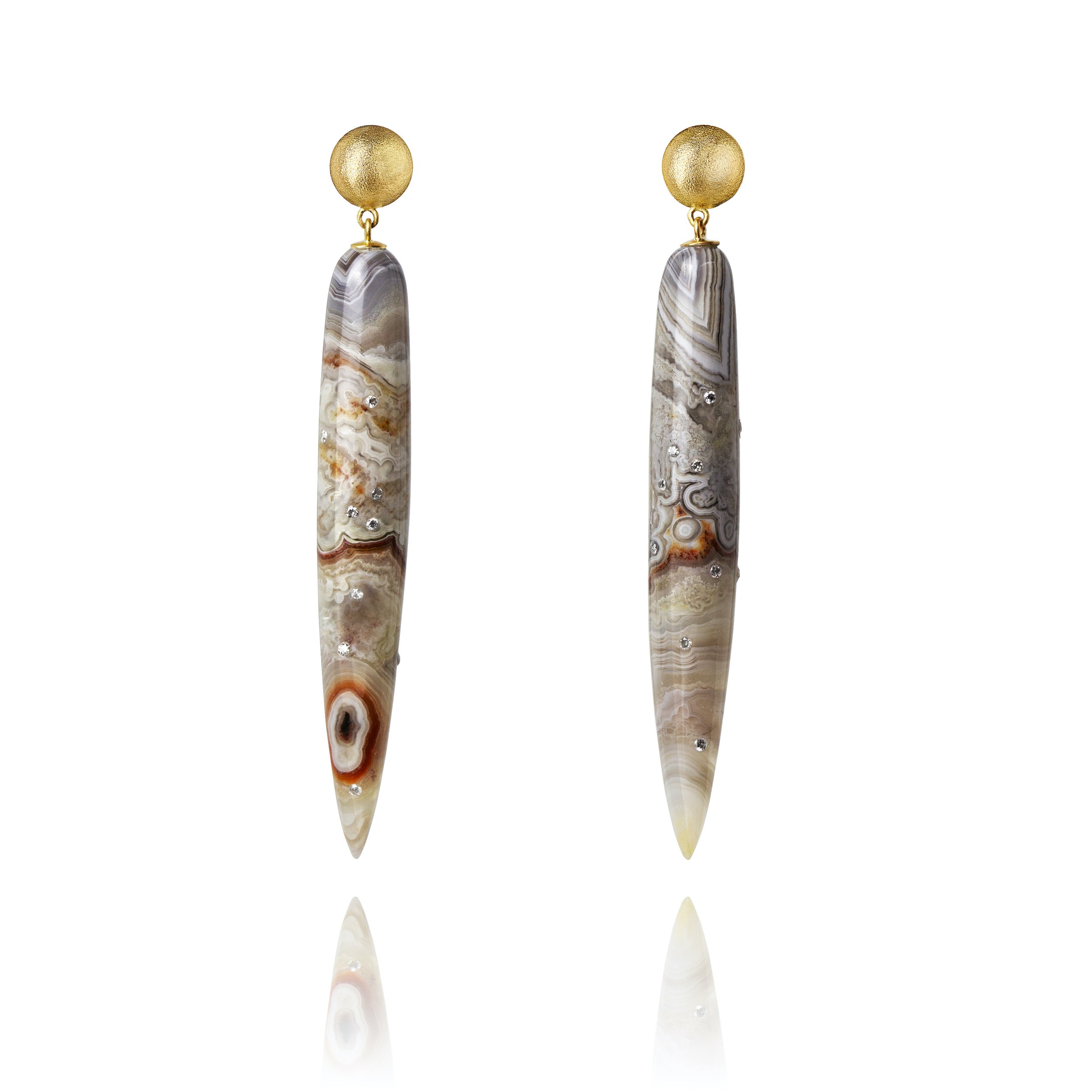 Celestial Crazy Lace Agate Tapered Drop Earrings | £1,325