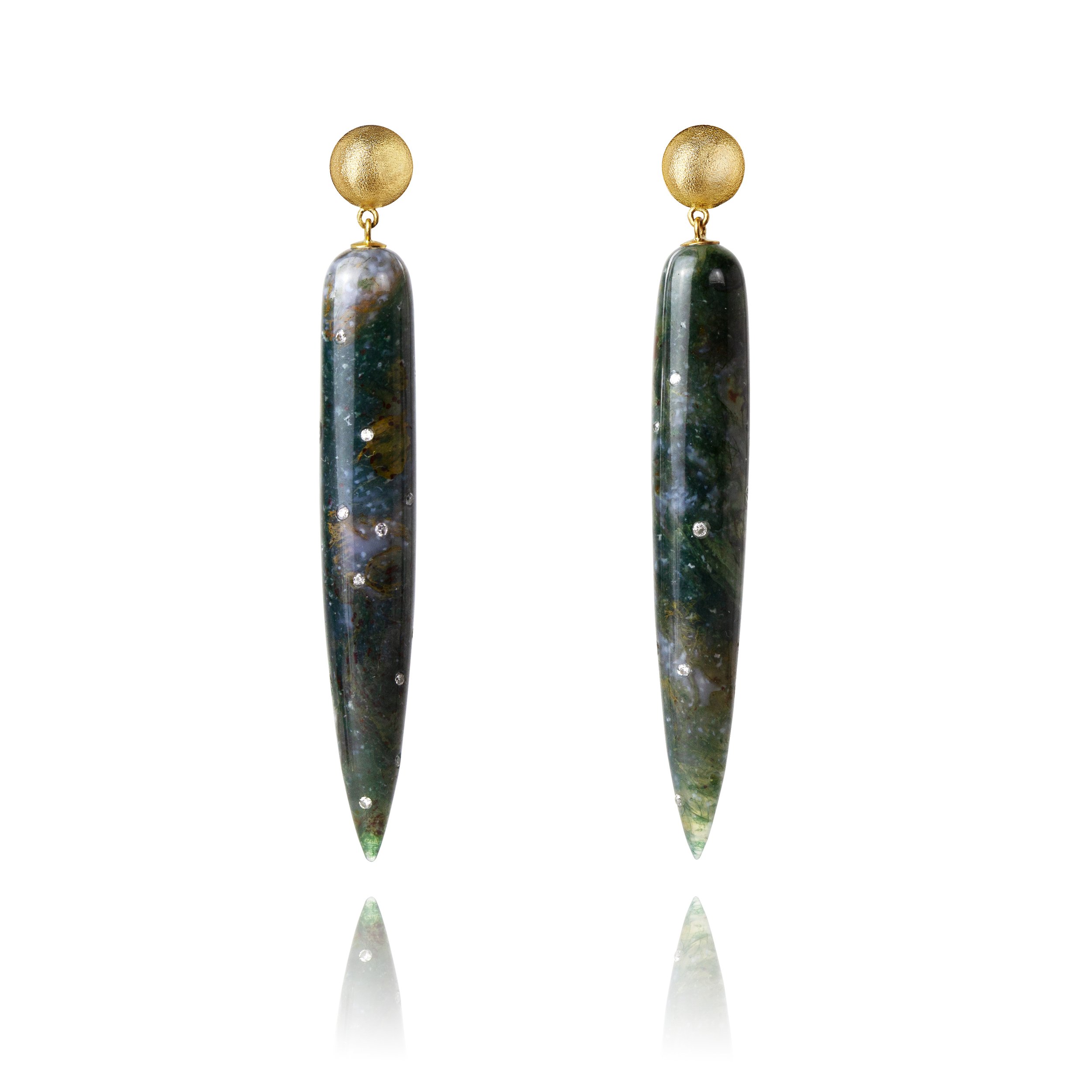 Moss Agate Tapered Drops | £1,325.00