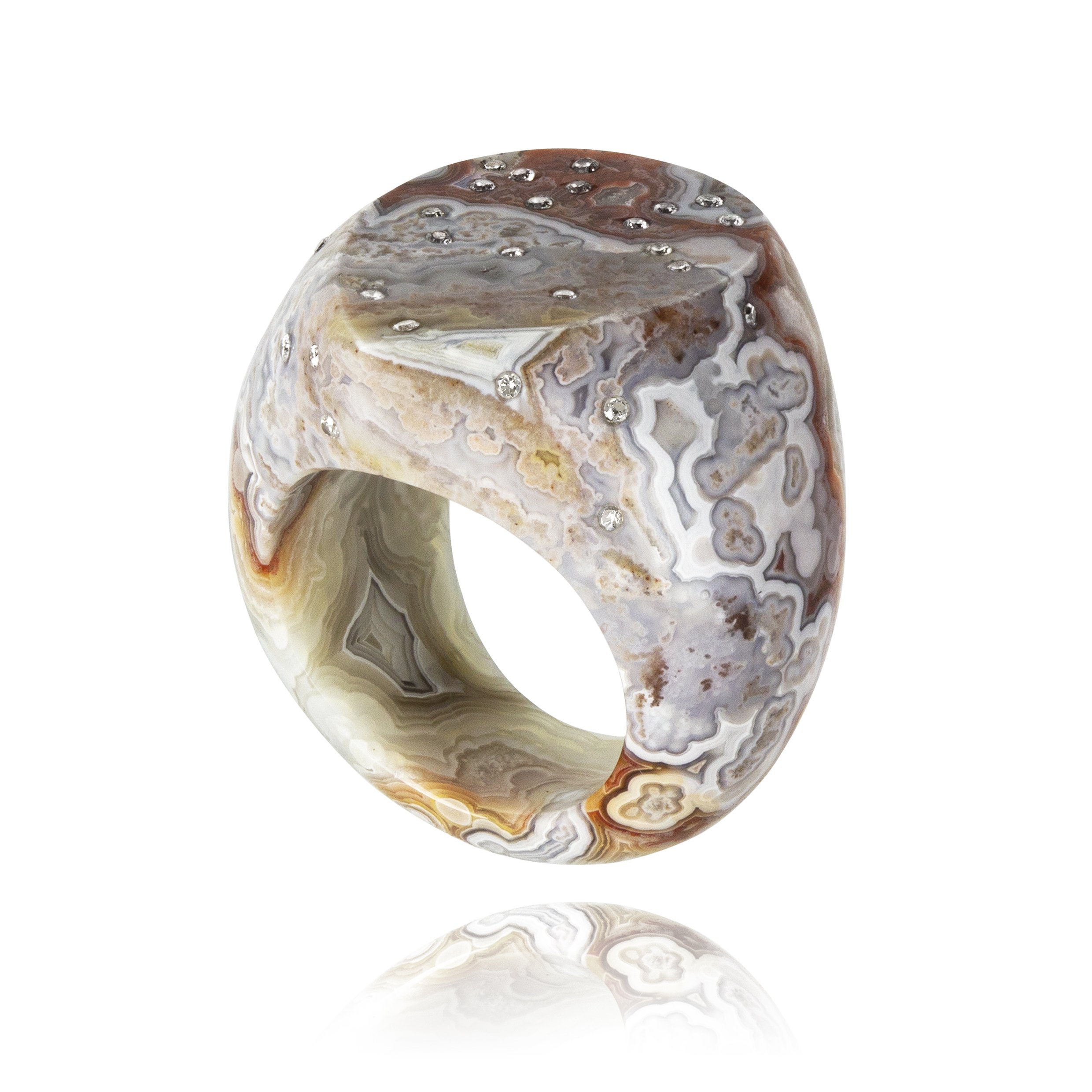 Celestial Crazy Lace Agate Signet Ring (Wide) | £820.00