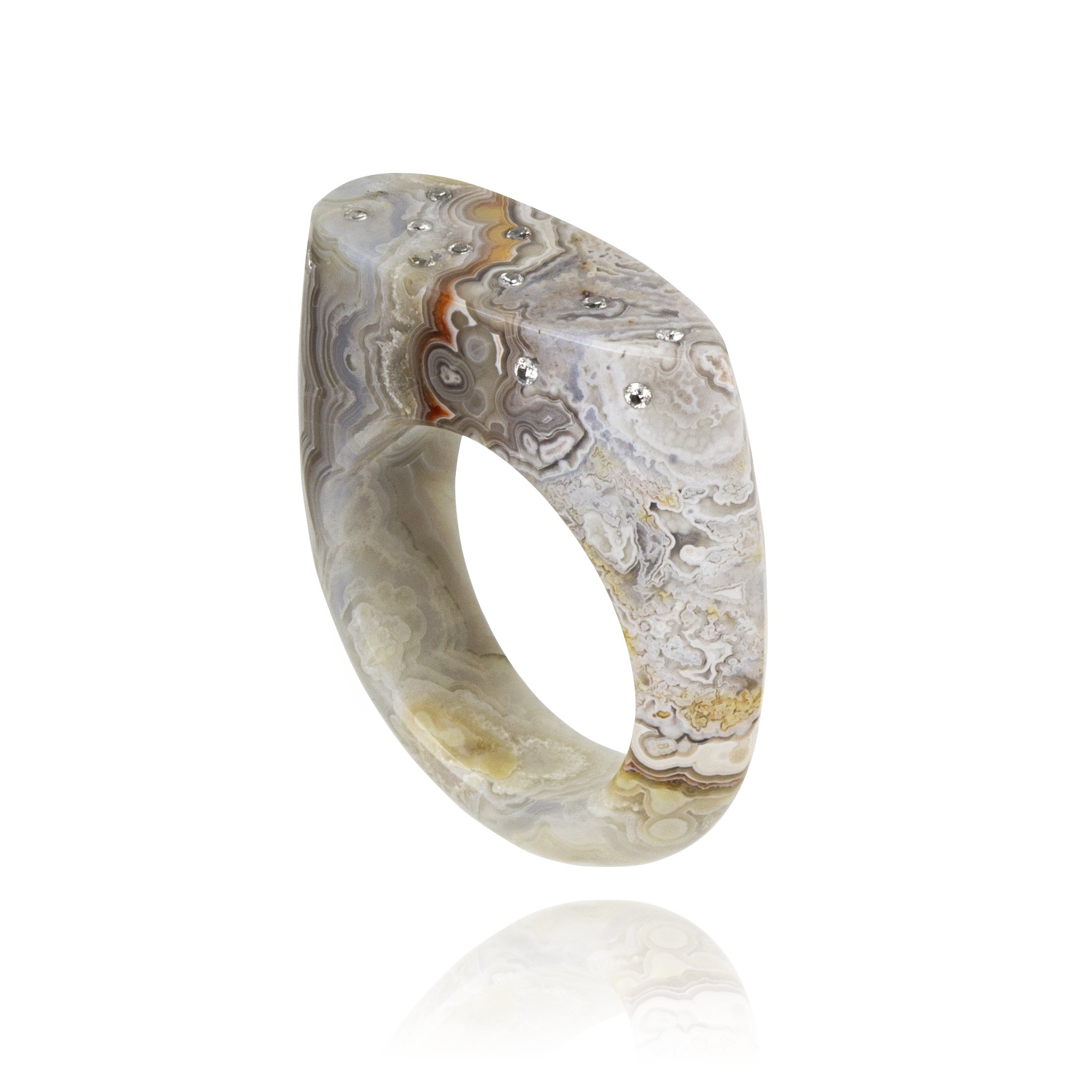 Celestial Crazy Lace Agate Signet Ring (Narrow) | £565.00