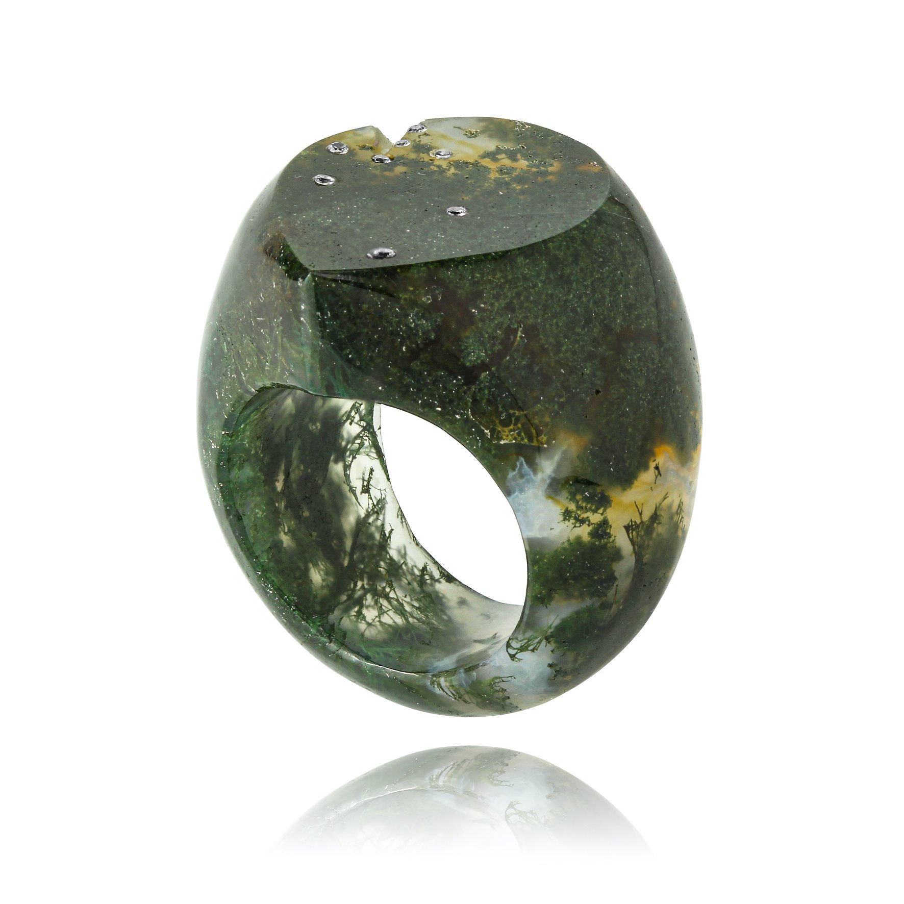 Celestial Moss Agate Signet Ring (Wide) | £820.00