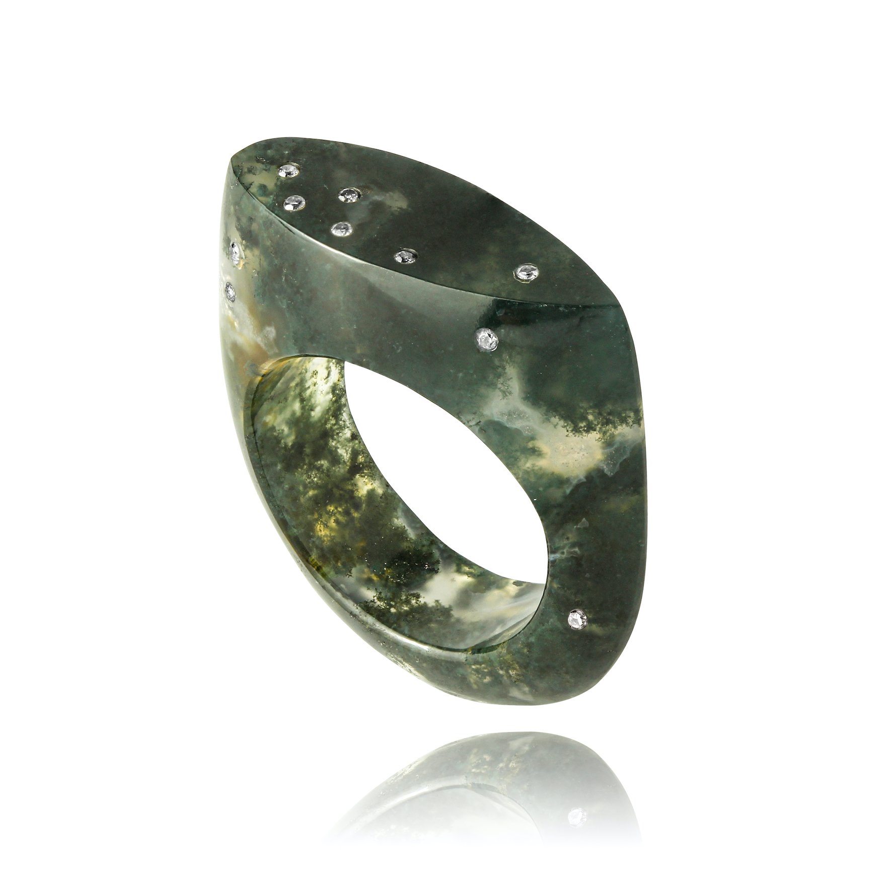 Celestial Moss Agate Signet Ring (Narrow) | £565.00