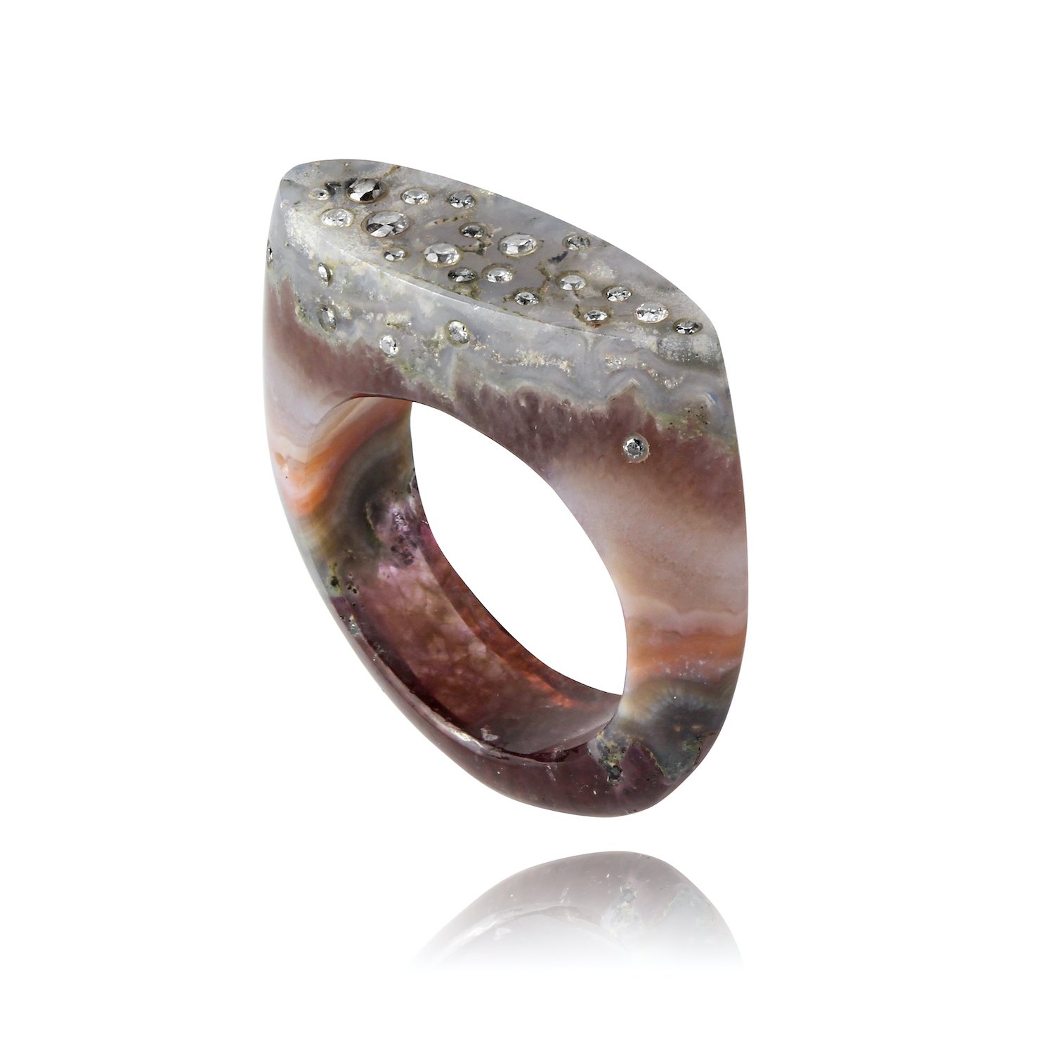 Amethyst Lace Agate Signet Ring (Narrow) | £565.00