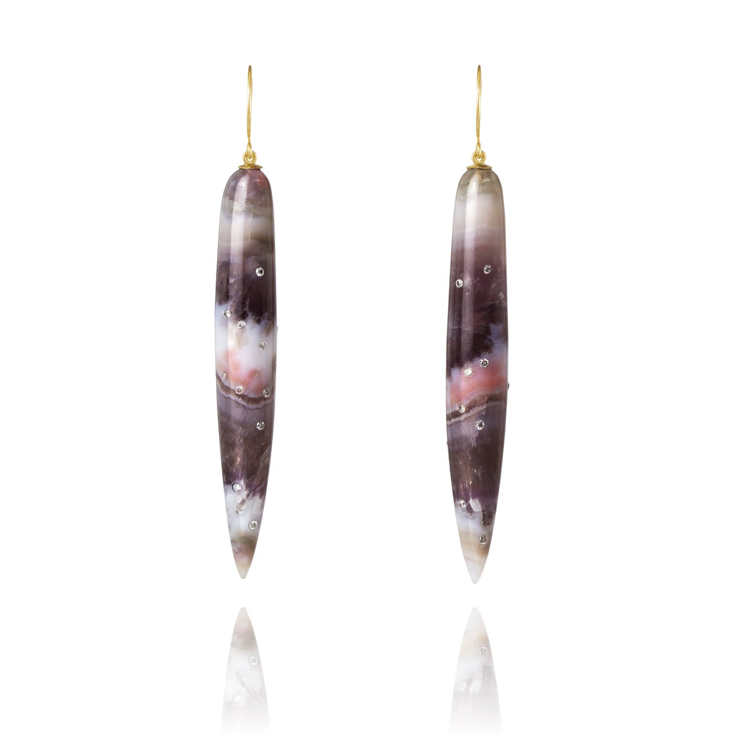 Amethyst Lace Agate Tapered Drop Earrings | £995.00