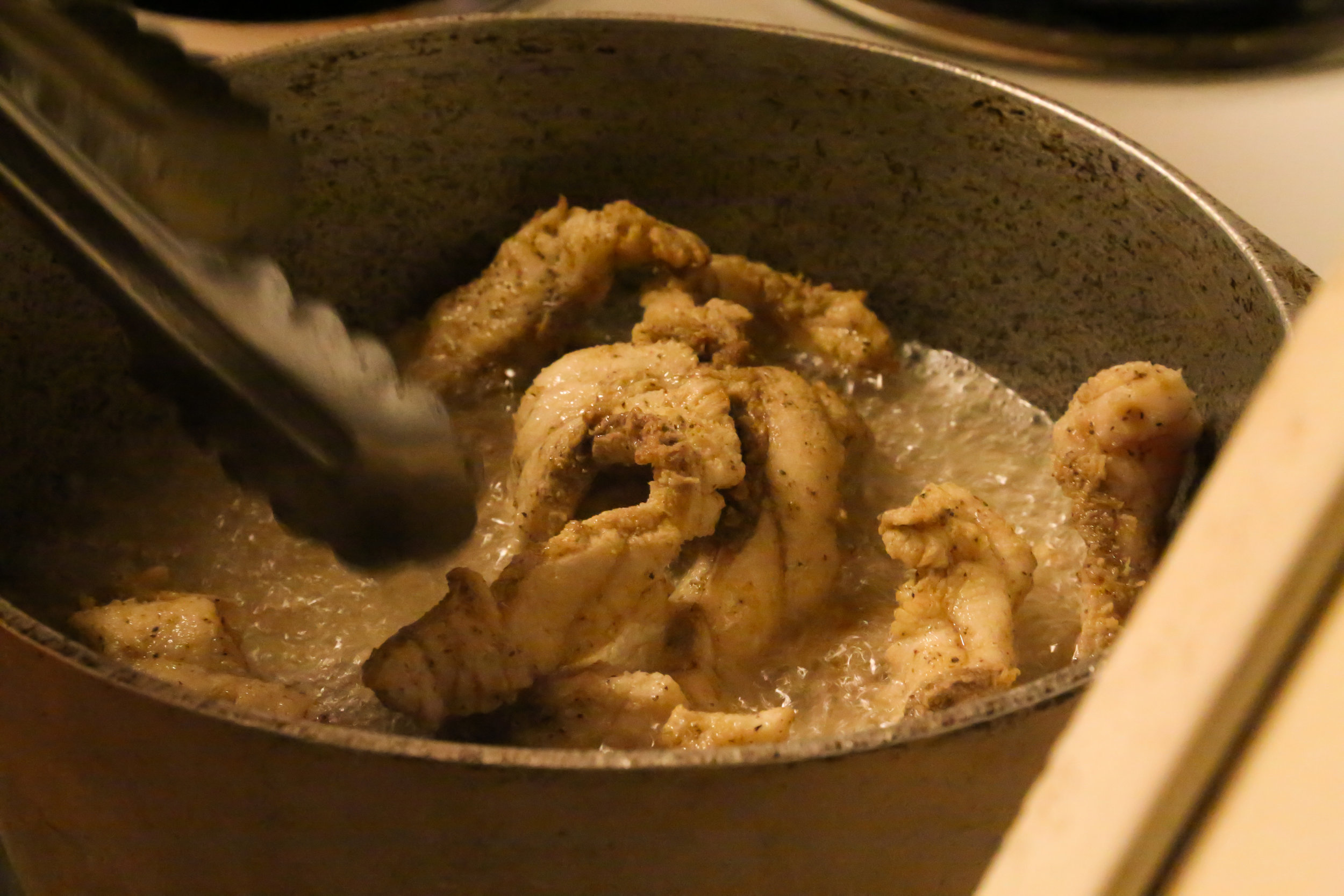 Mr. R Jean Frying up some sturgeon filets