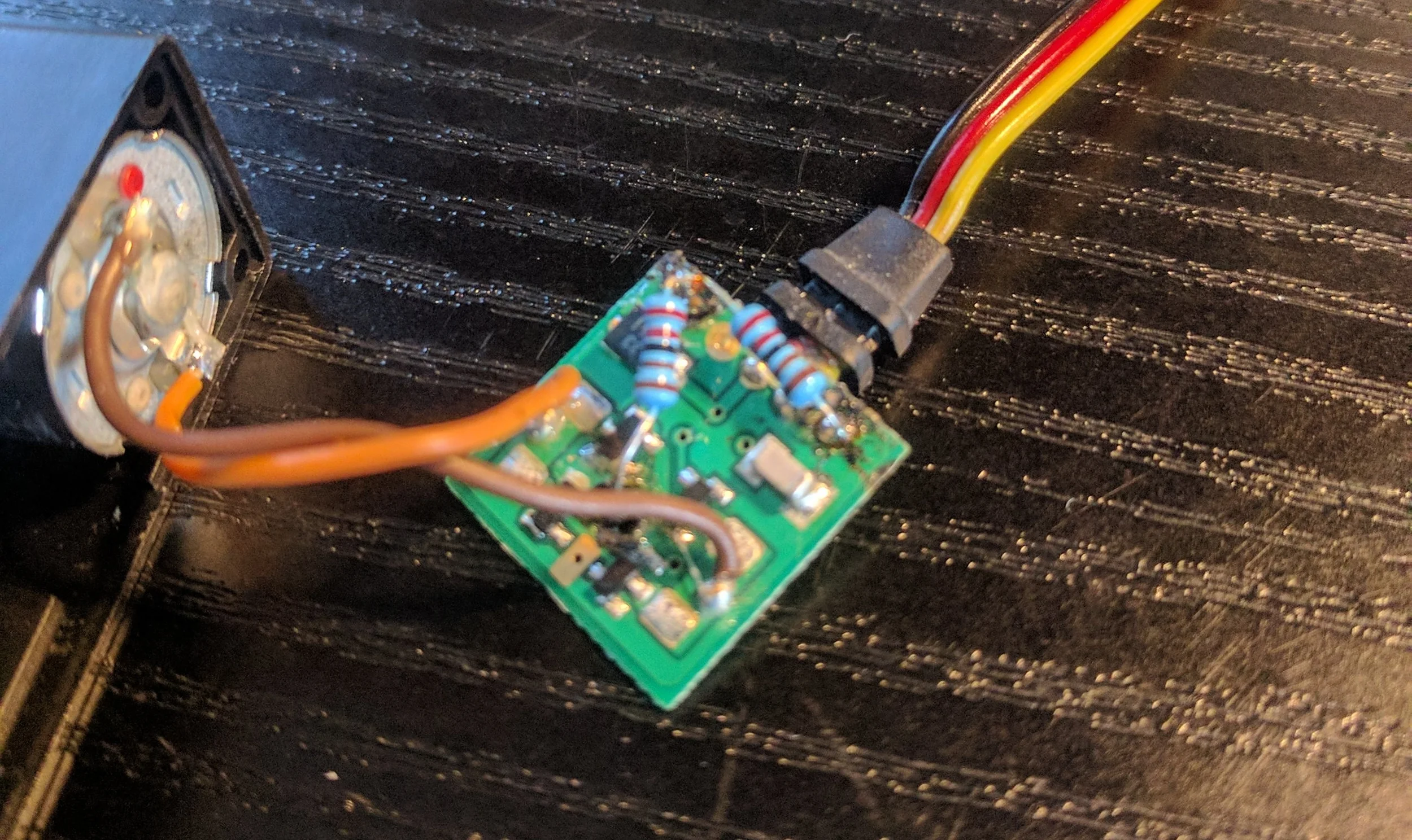 The 2 resistors has been soldered in place