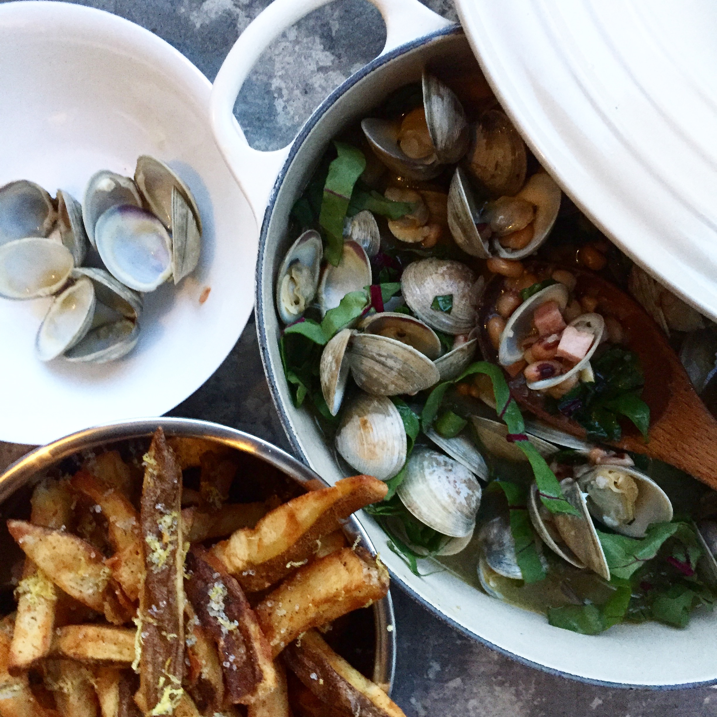 New Years Day Little Neck Clams with Lemon + Black Pepper Fries
