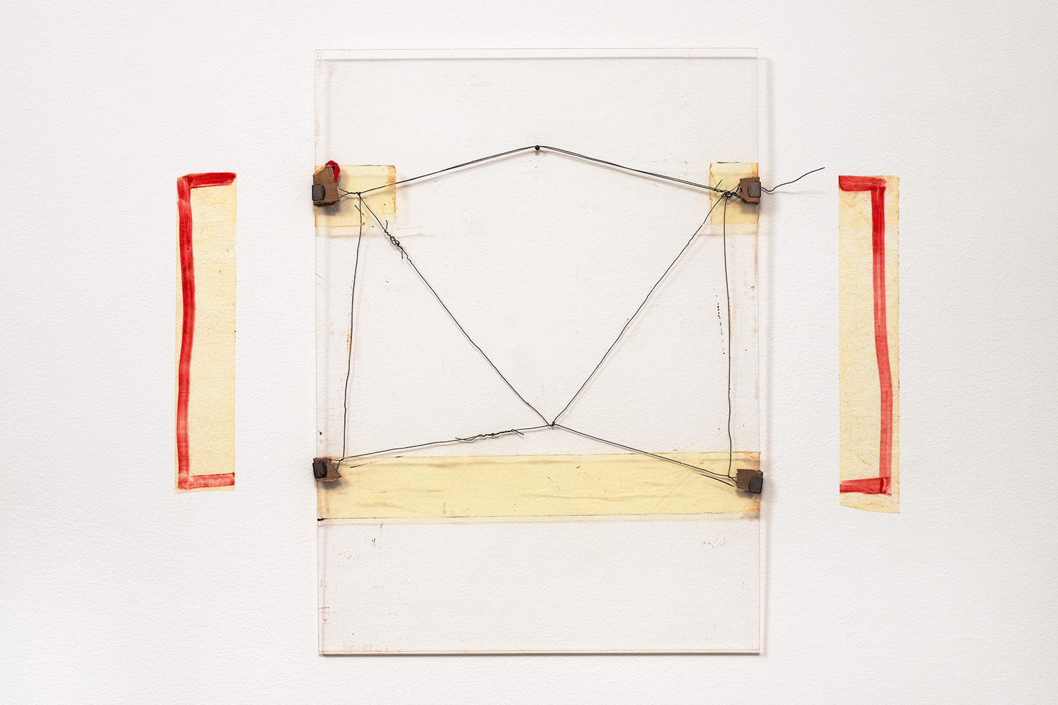  Nahum Tevet, Untitled #15, 1974. Cardboard, metal clips, wire, and transparent tape on Plexiglas, marker on transparent tape, Plexiglas: 19 3/4 x 14 3/4 x 7/16 in. (50.2 x 37.5 x 1.1 cm), Installed: 19 3/4 x 23 5/8 x 7/16 in (50.2 x 60 x 1.1 cm). Co