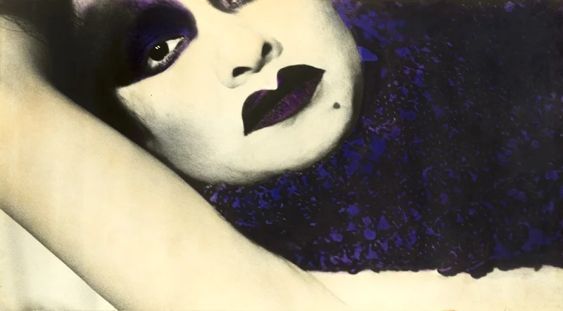 Patssi Valdez, Portrait of Sylvia Delgado , c. early 1980s. Hand-painted photograph with ink and pastel, 20 x 36 in. (50.8 x 91.4 cm). Courtesy of Patssi Valdez. Photo by Ian Byers-Gamber