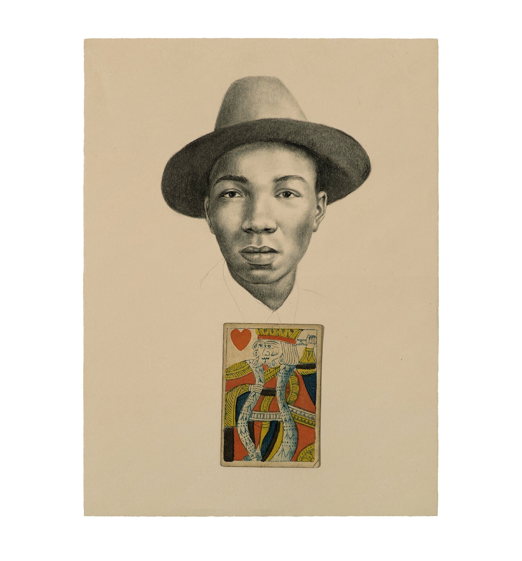  Whitfield Lovell.  The Card Pieces , 2020. Charcoal pencil on paper with attached playing card, 12 x 9 inches each. Courtesy of the artist and DC Moore Gallery, New York.  