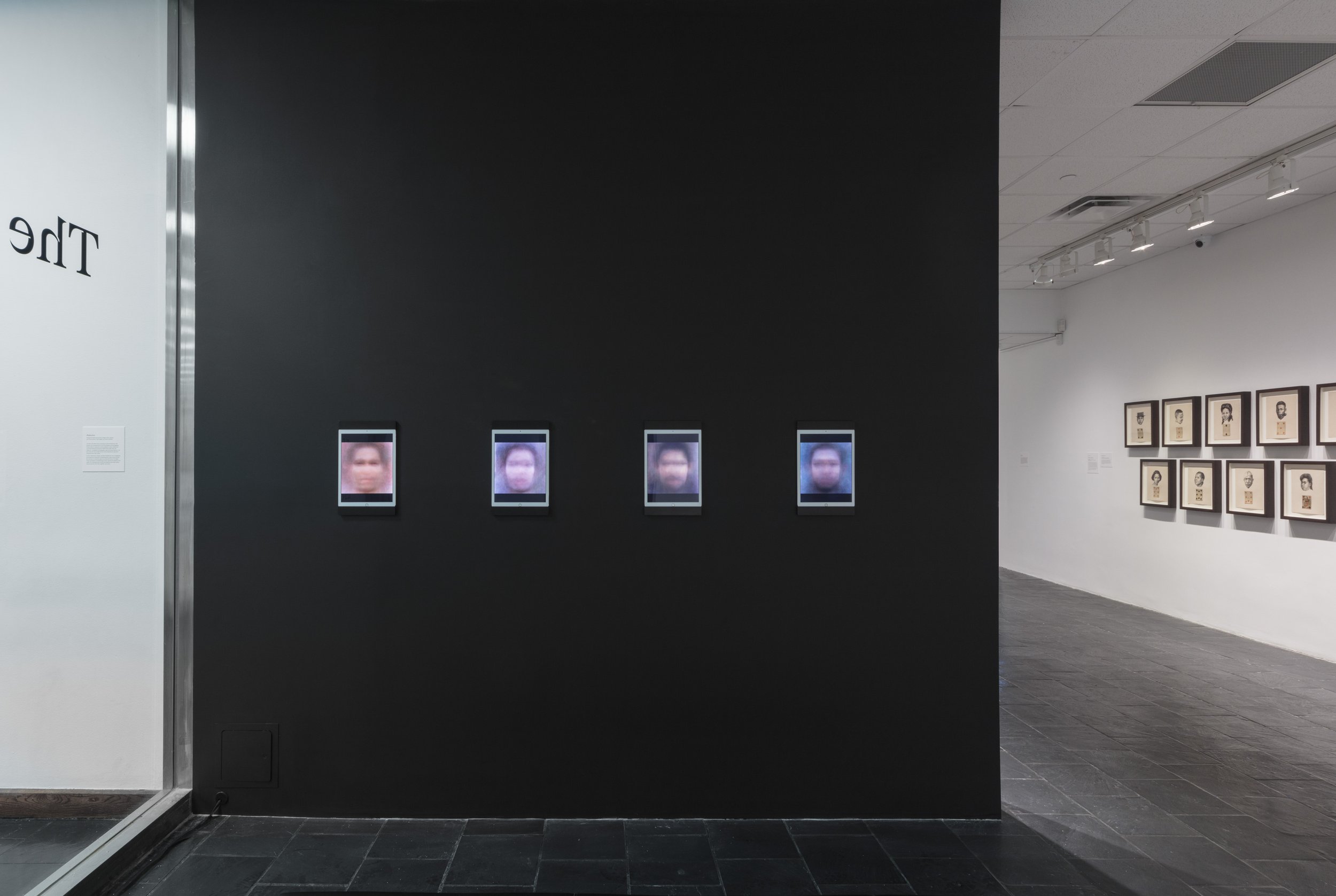  Installation view of  The Black Index  at Hunter College Art Galleries’ Leubsdorf Gallery, 2022. Photo: Stan Narten. Works by Dennis Delgado, left to right:  Do the Right Thing , 2020. Tagged image format file. Courtesy of the artist;&nbsp;  Higher 