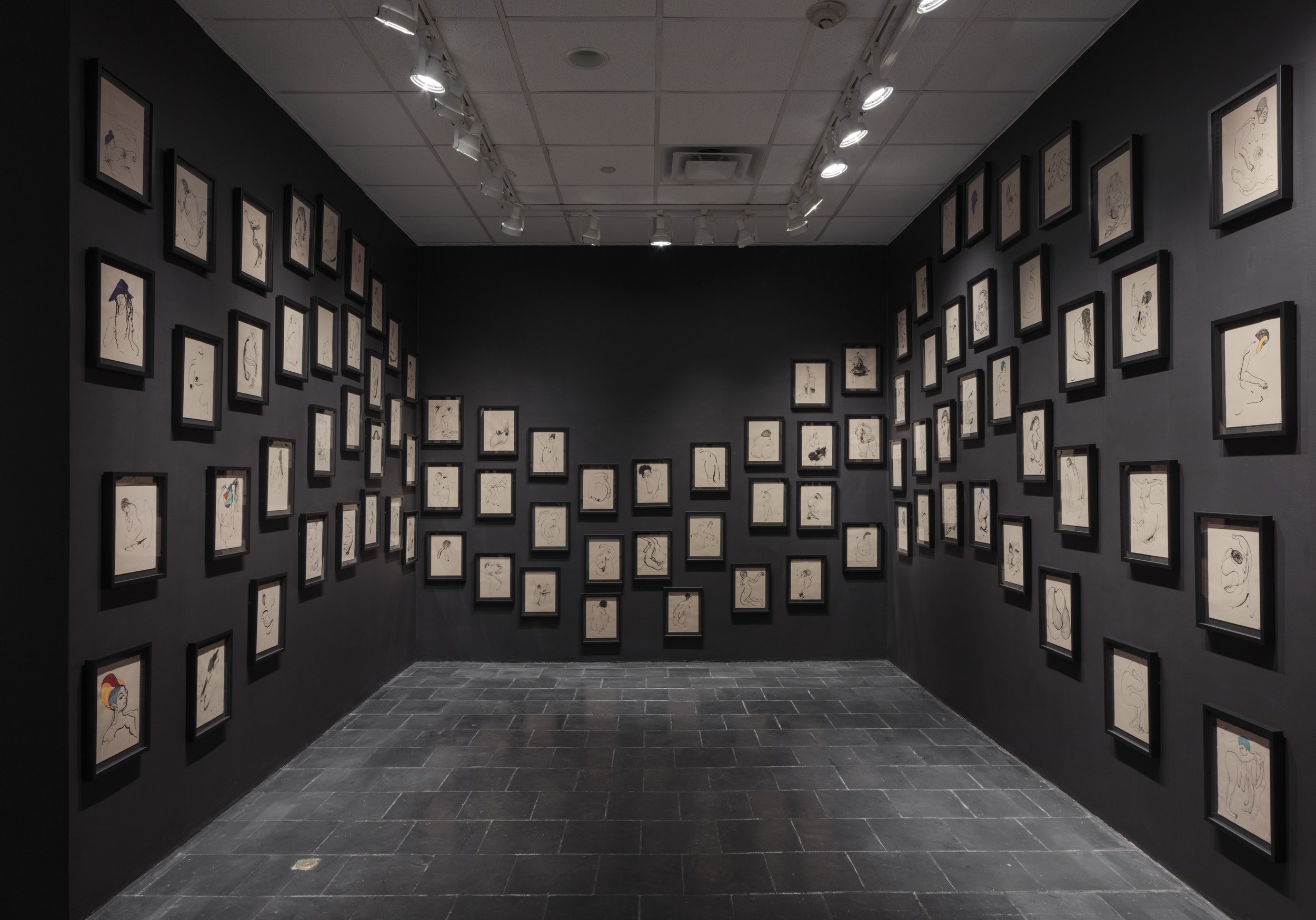  Installation view of  The Black Index  at Hunter College Art Galleries’ Leubsdorf Gallery, 2022. Photo: Stan Narten. Kenyatta A.C. Hinkle.  The Evanesced: The Untouchables , 2020. 100 drawings in India ink and watercolor on recycled, acid-free paper