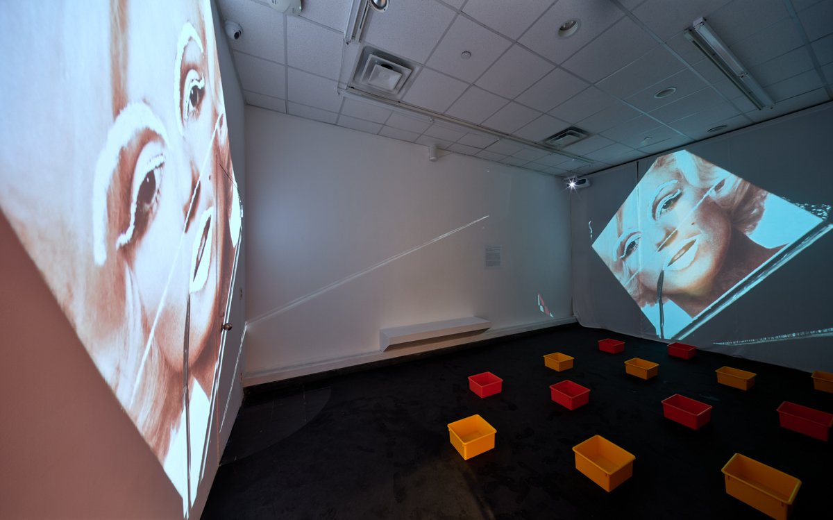  Installation view,  Cosmic Shelter: Hélio Oiticica and Neville D’Almeida’s Private Cosmococas .  Leubsdorf Gallery, Hunter College, October 12, 2023-March 30, 2024. Photo by Argenis Apolinario.  