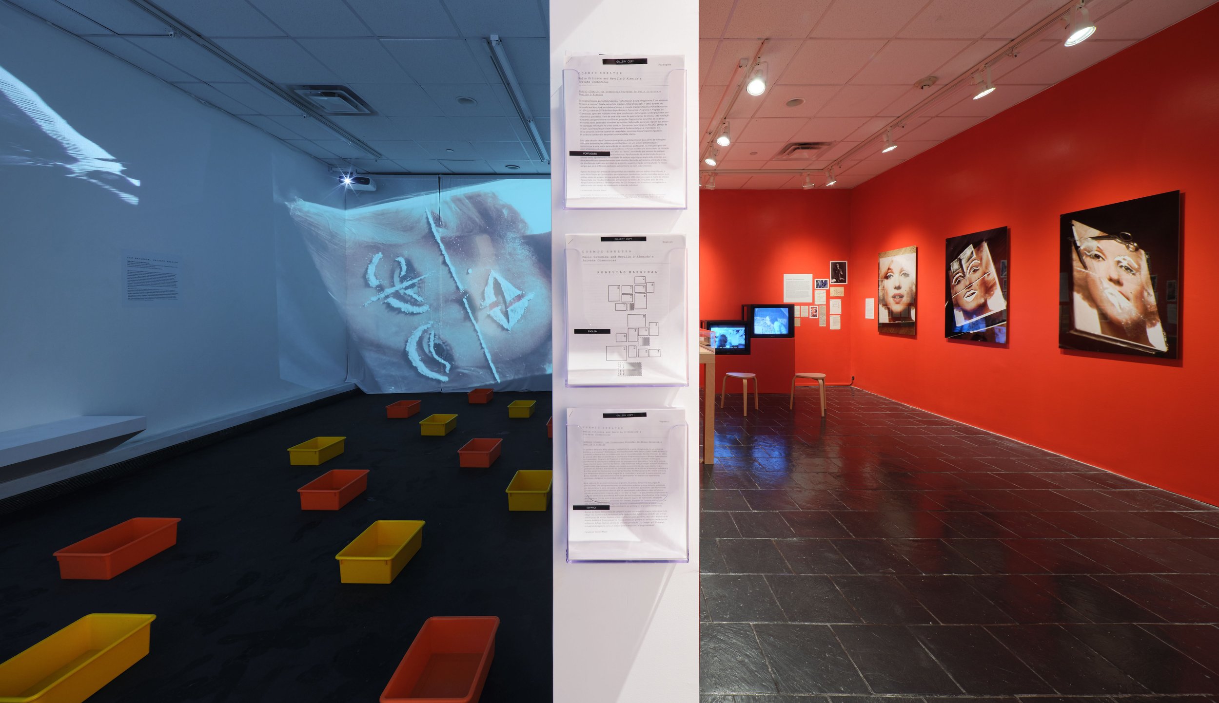  Installation view,  Cosmic Shelter: Hélio Oiticica and Neville D’Almeida’s Private Cosmococas .  Leubsdorf Gallery, Hunter College, October 12, 2023-March 30, 2024. Photo by Argenis Apolinario.  