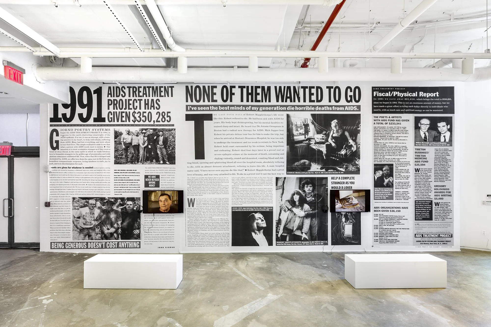 Installation View of John Giorno’s AIDS Treatment Project (1984-2004), Photo Credit: Daniel Pérez