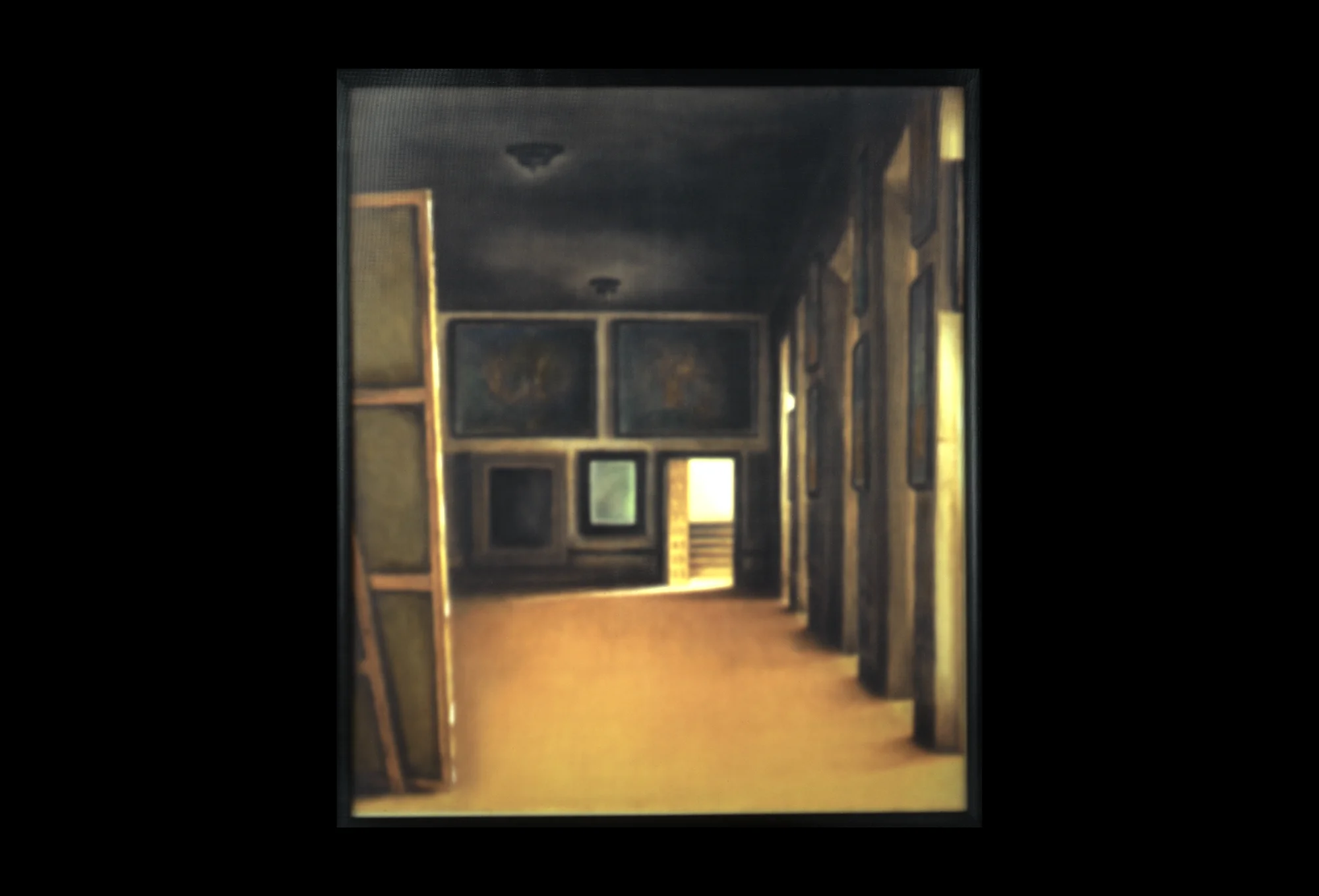 Waltercio Caldas, Los Velázquez, 1994. Oil stick on printed paper with translucent glass and wood frame, 51 x 34 ¾ inches. Fundación Museo Reina Sofía. Promised gift of Patricia Phelps de Cisneros in honor of Luis Enrique Pérez-Oramas.
