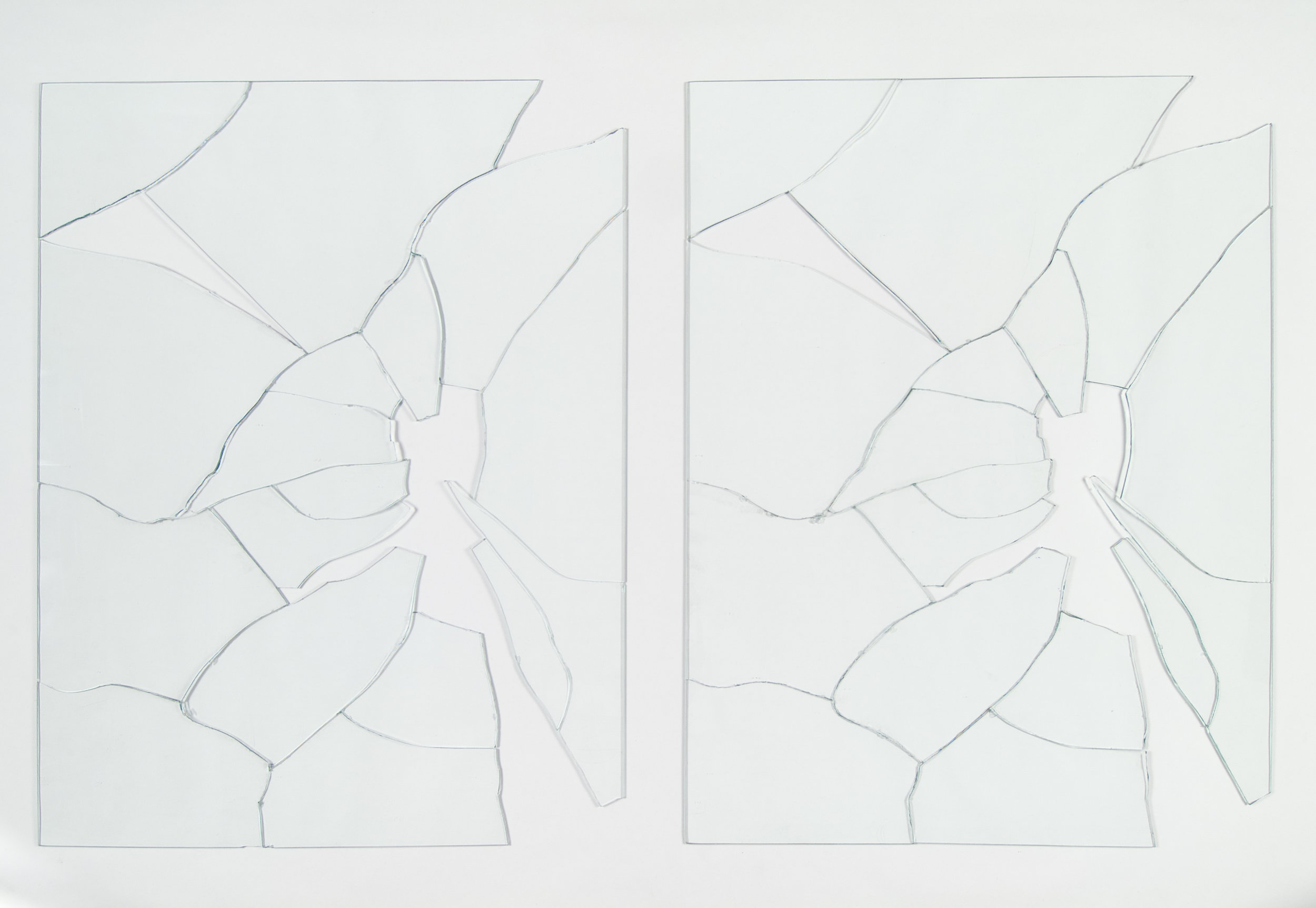  Jorge Macchi,  Vidas paralelas,  1998.   Glass [two panels], 31 ½ x 51 1/8 inches.   Colección Patricia Phelps de Cisneros 
