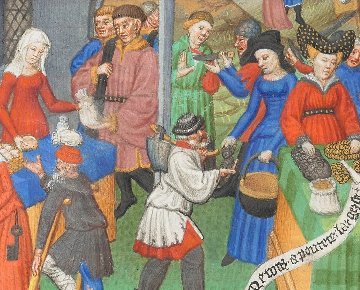 Jean Bruyant, Fol. 15v from Free Library of Philadelphia Widener 1, La voie de Povreté ou de Richesse (The Way of Poverty or of Wealth). Paris, France, 1430.