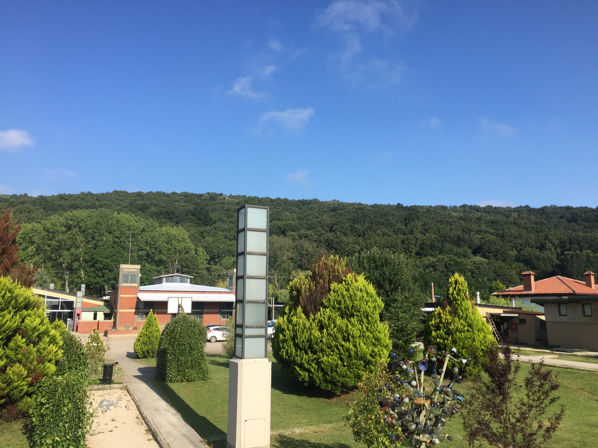  This is a view of the Glass Furnace from the balcony of the dorms. The sky is gorgeous here - it pretty much looked like this every day. The weather was hot (we were there in August), but not too bad - in the 80s or 90s - it was much hotter (and MUC