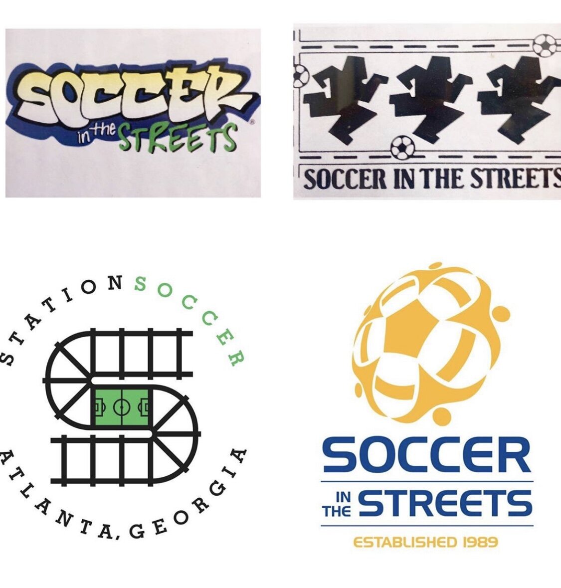  Evolution of Soccer in the Streets old logos over the past 30 years 