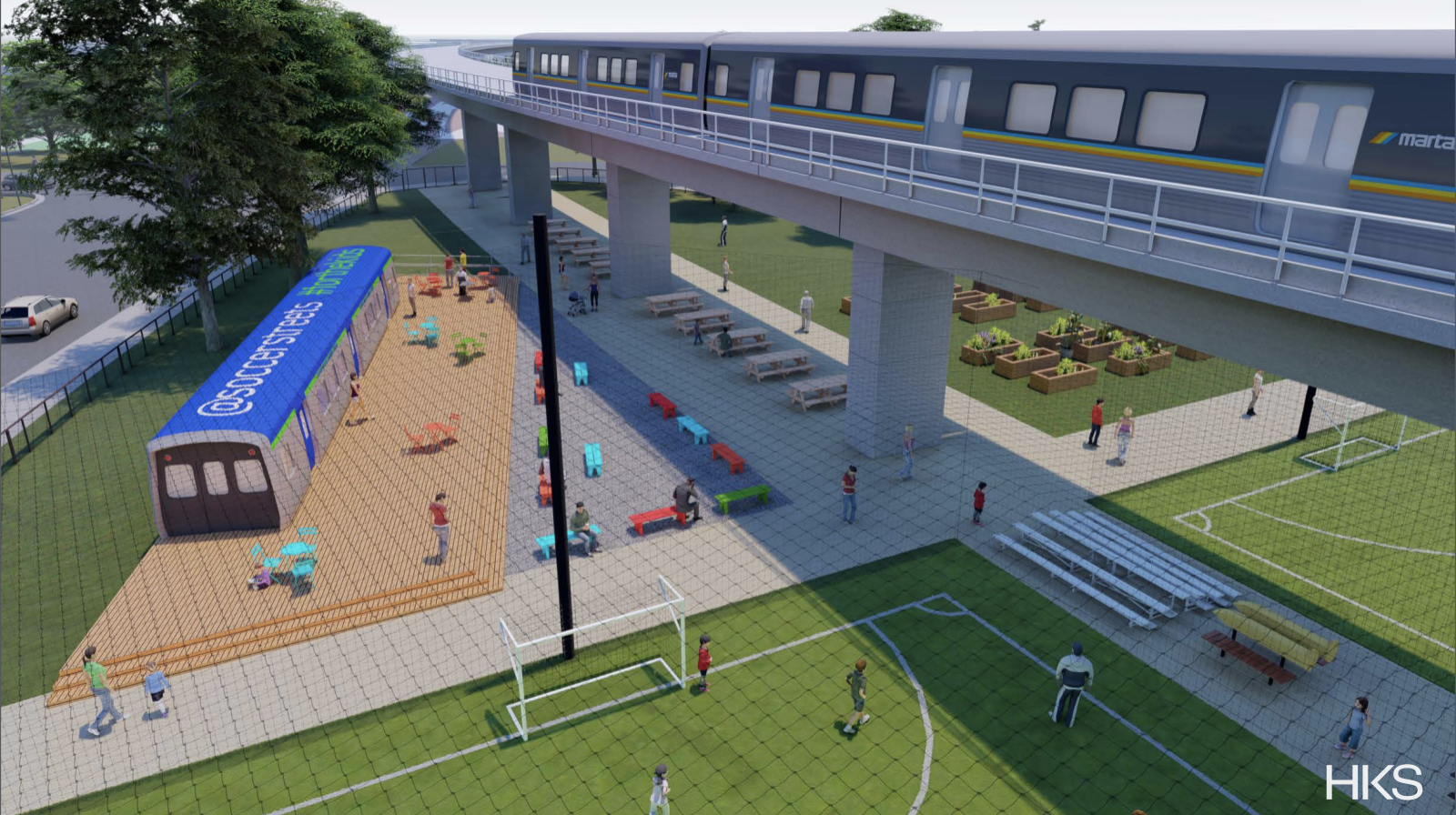 Decommissioned train car rendering at StationSoccer- West End