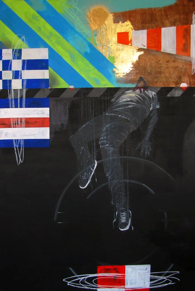 Reflections in the Deep Once caught in Meko’s formal qualities, the significance of the artworks becomes apparent. Meko’s use of symbols requires interaction from the viewer. And once involved, the viewer is fortunate to encounter an inspiring perspective. In November Charlie, a male body seems to be almost submerged by blackness, but his head is just above the abyss. This work suggests his perspective on the numerous offenses against black men that have caused demonstrations and uprisings across the country in the past couple of years. DOWNLOAD REVIEW
