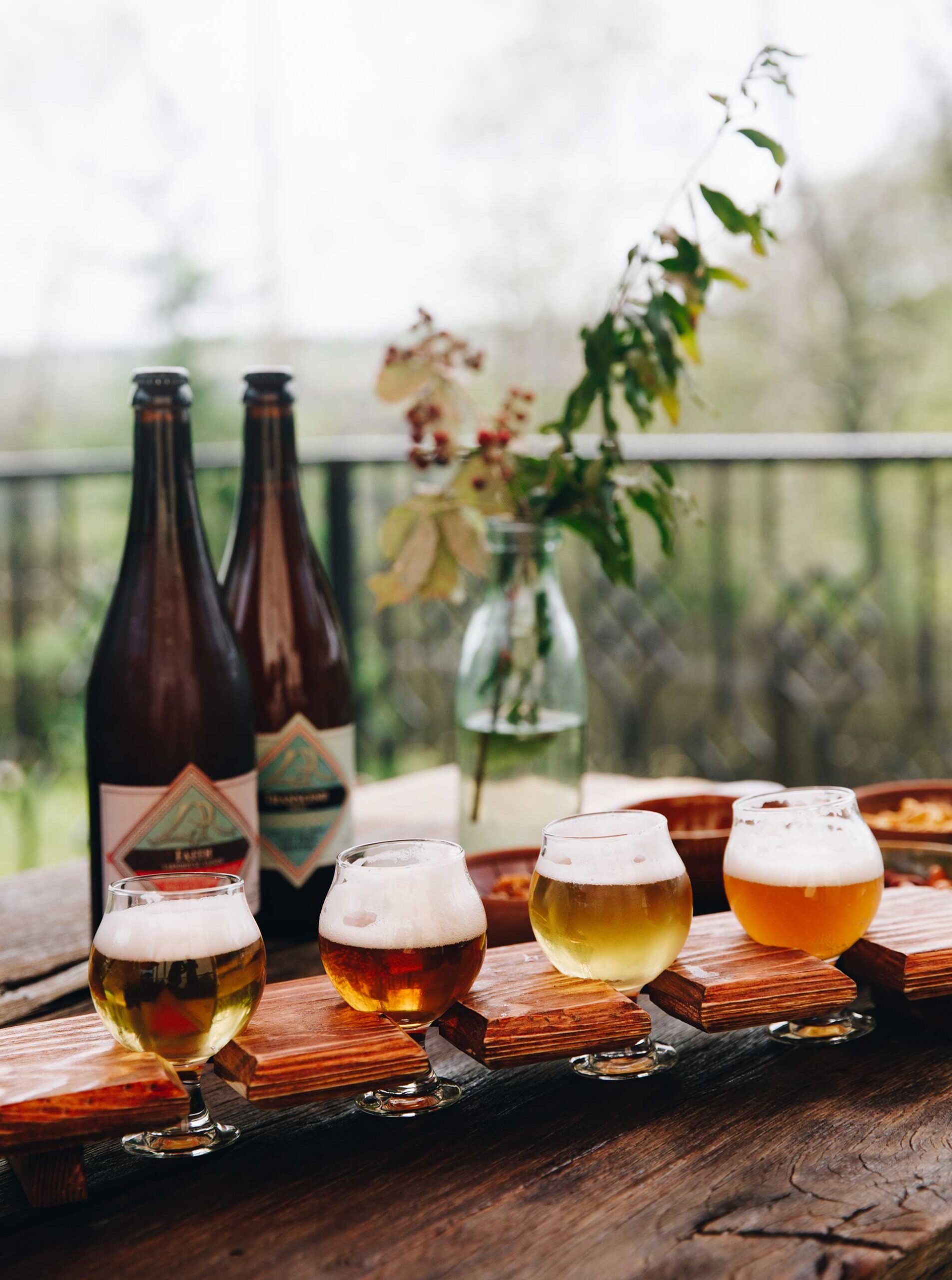 A flight of Georgian beer.